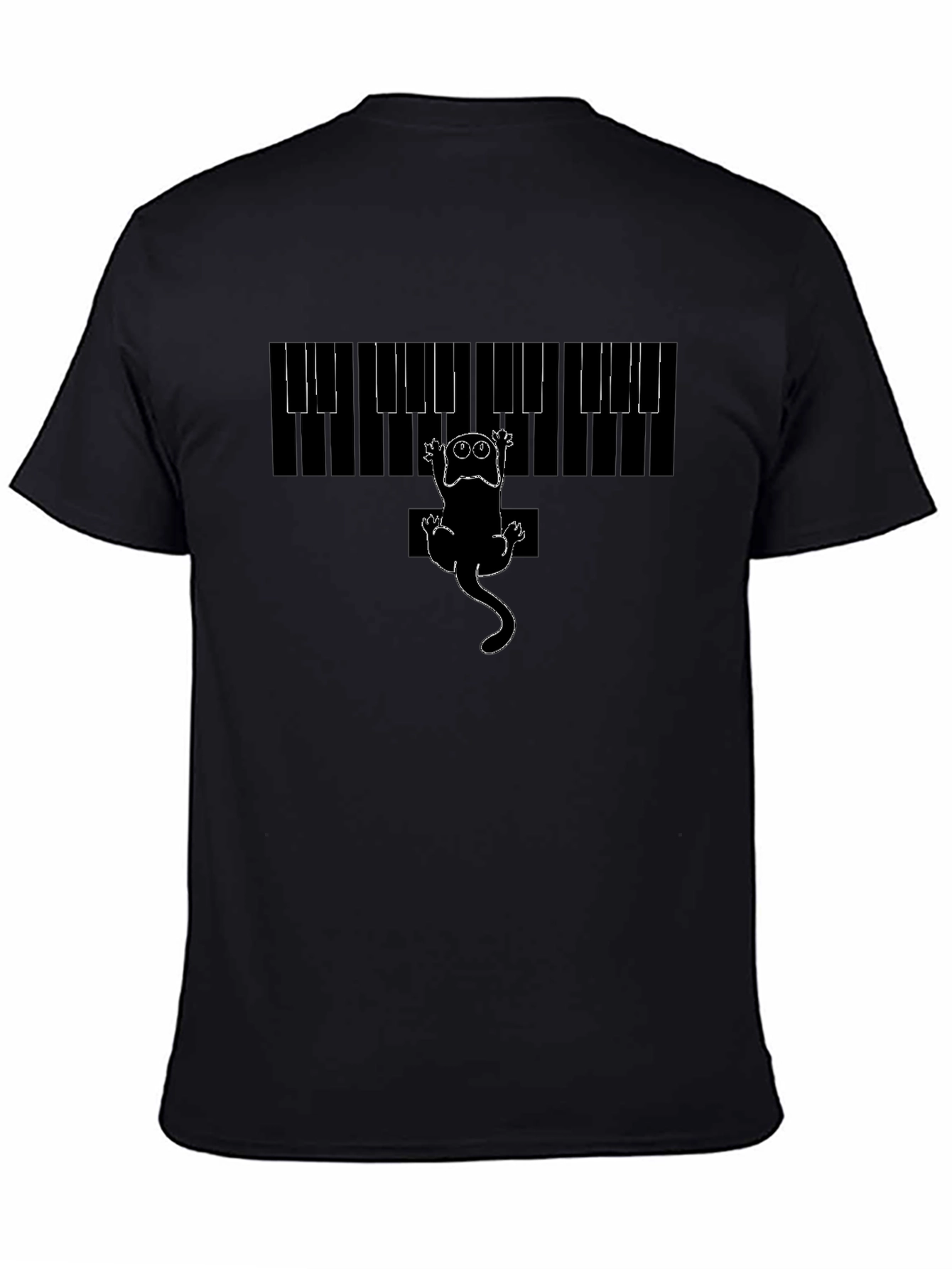 Piano Cat Graphic Tee - Black Cotton T-Shirt
