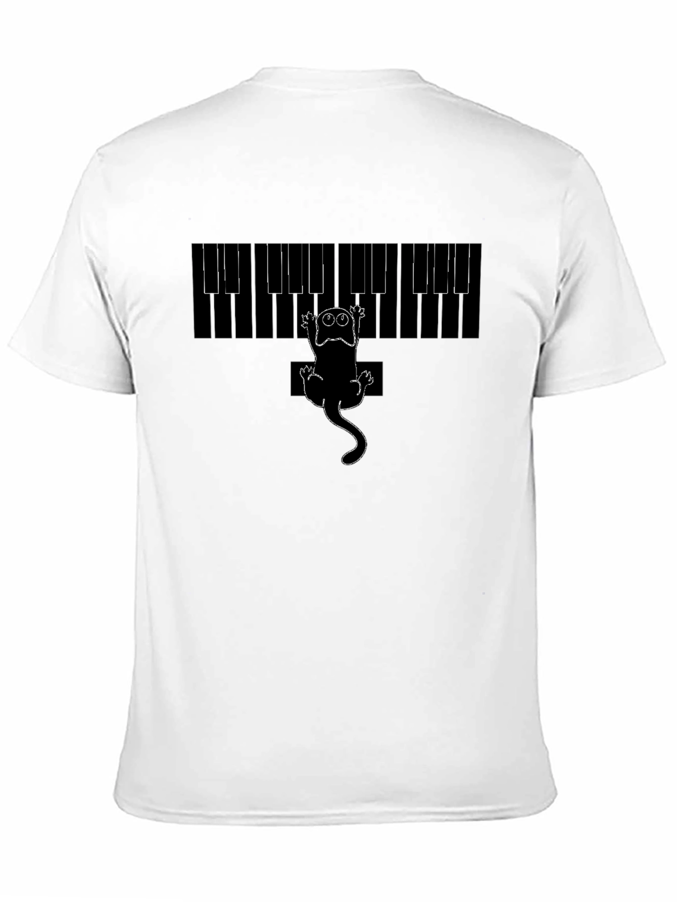 Piano Cat Graphic Tee - Black Cotton T-Shirt