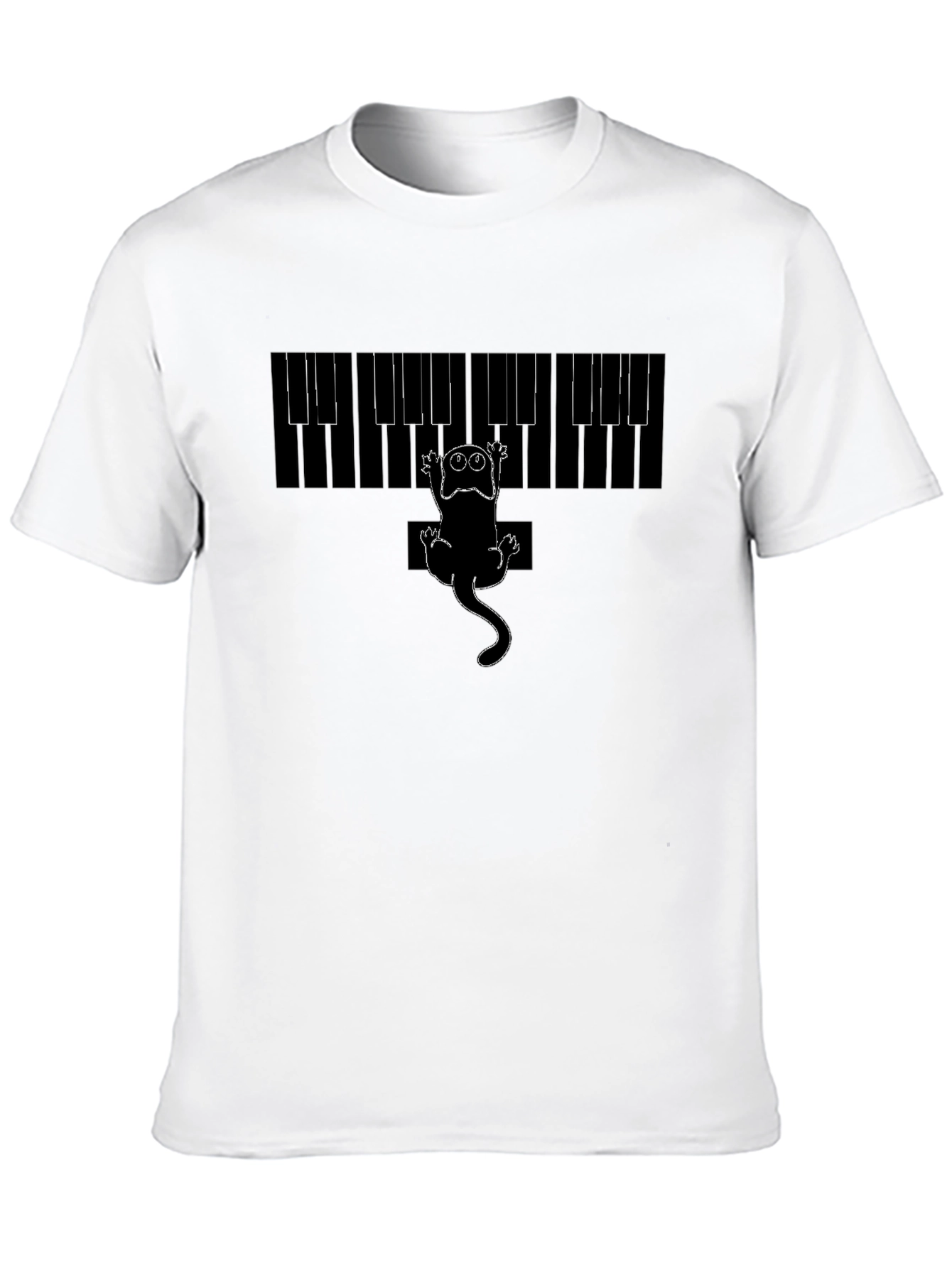 Piano Cat Graphic Tee - Black Cotton T-Shirt
