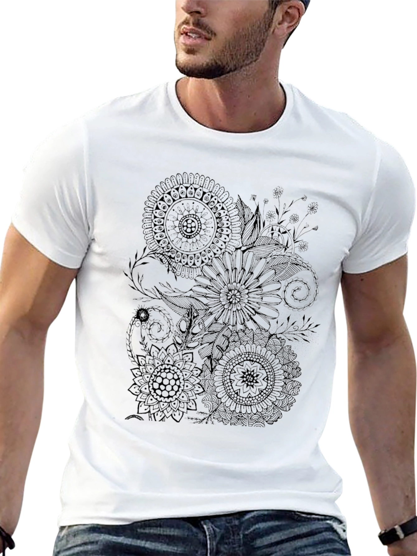 Floral Mandala Print Black T-Shirt