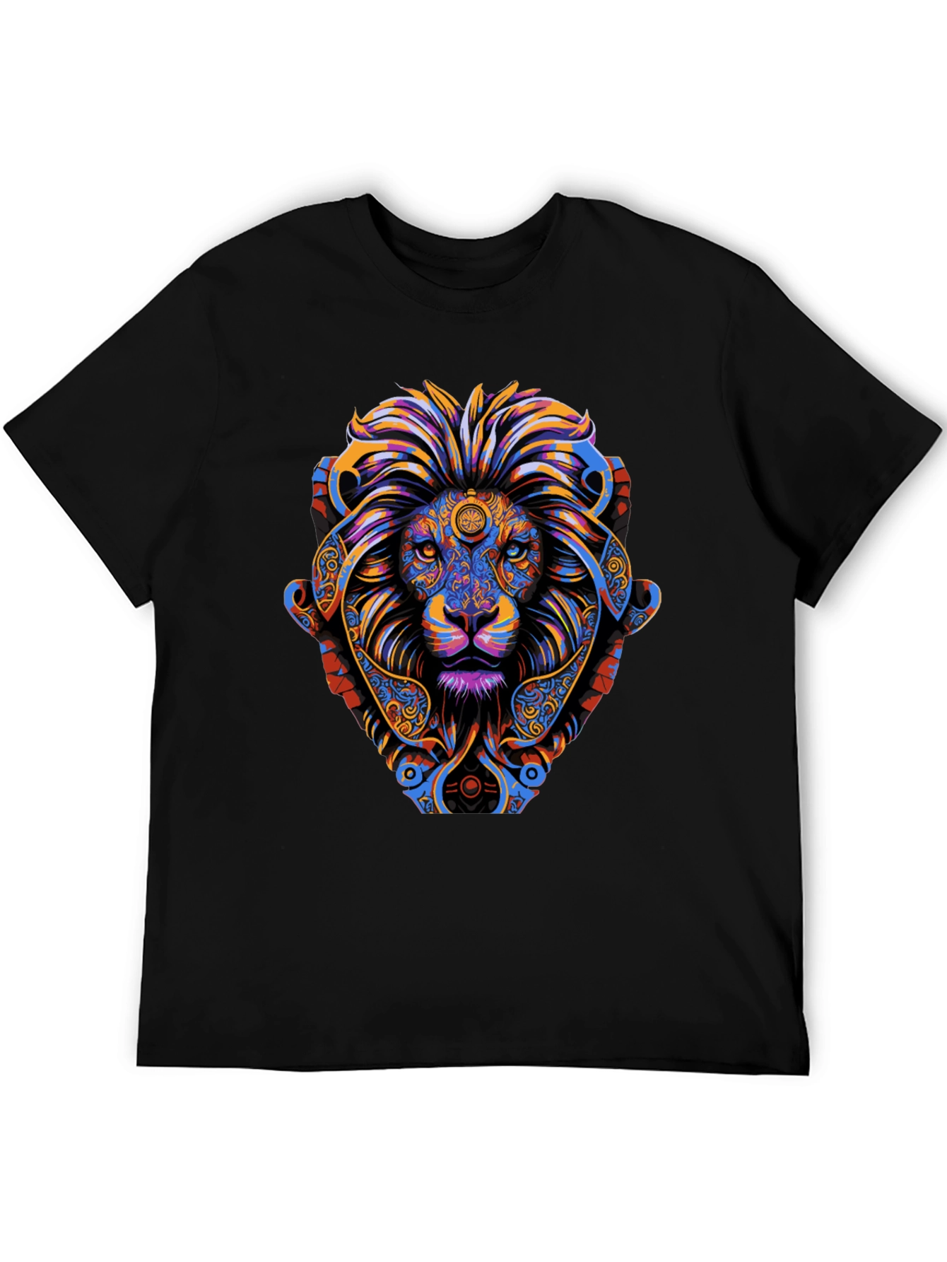 Psychedelic Lion Graphic Tee - Vibrant Mens T-Shirt