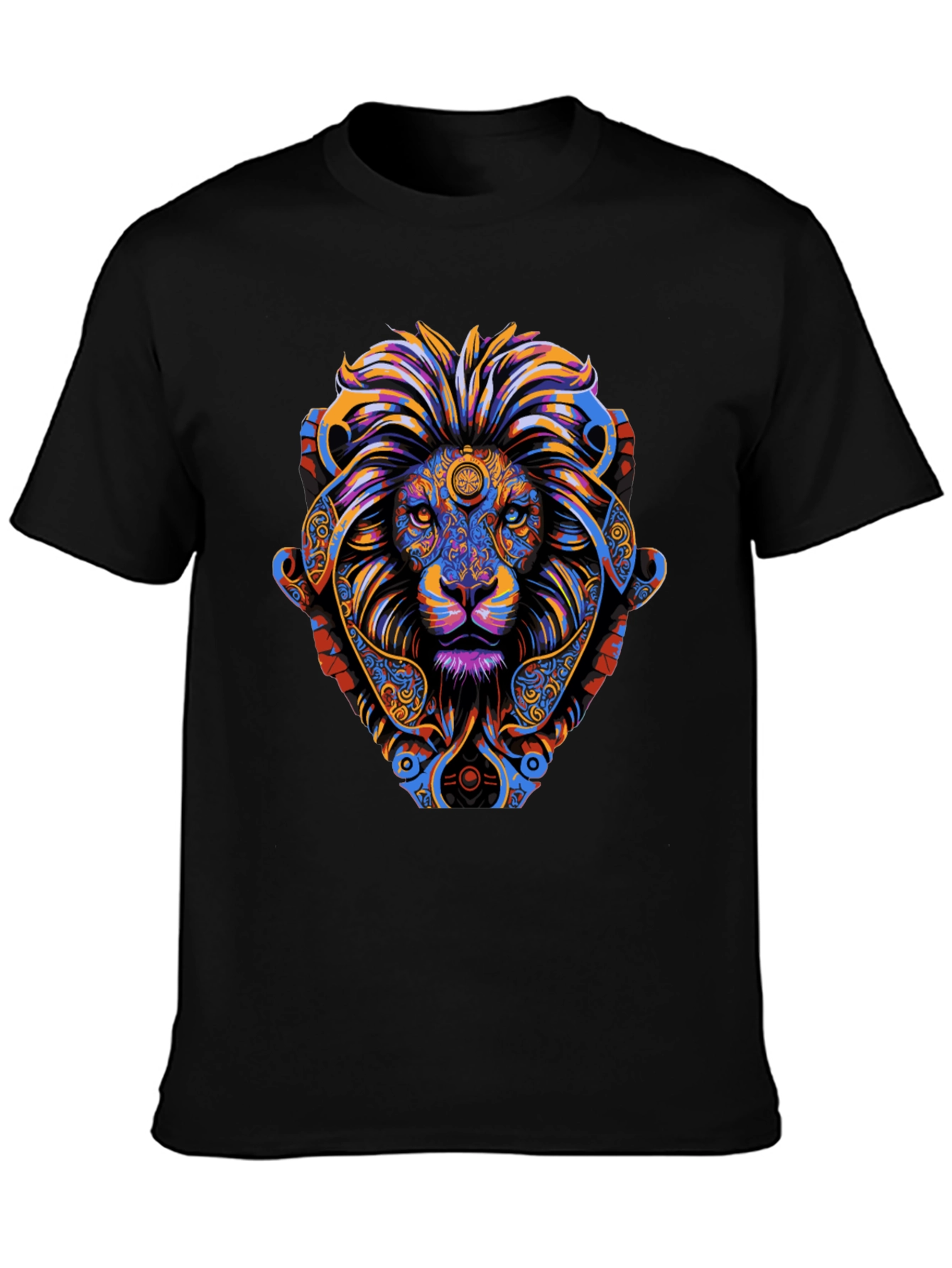 Psychedelic Lion Graphic Tee - Vibrant Mens T-Shirt