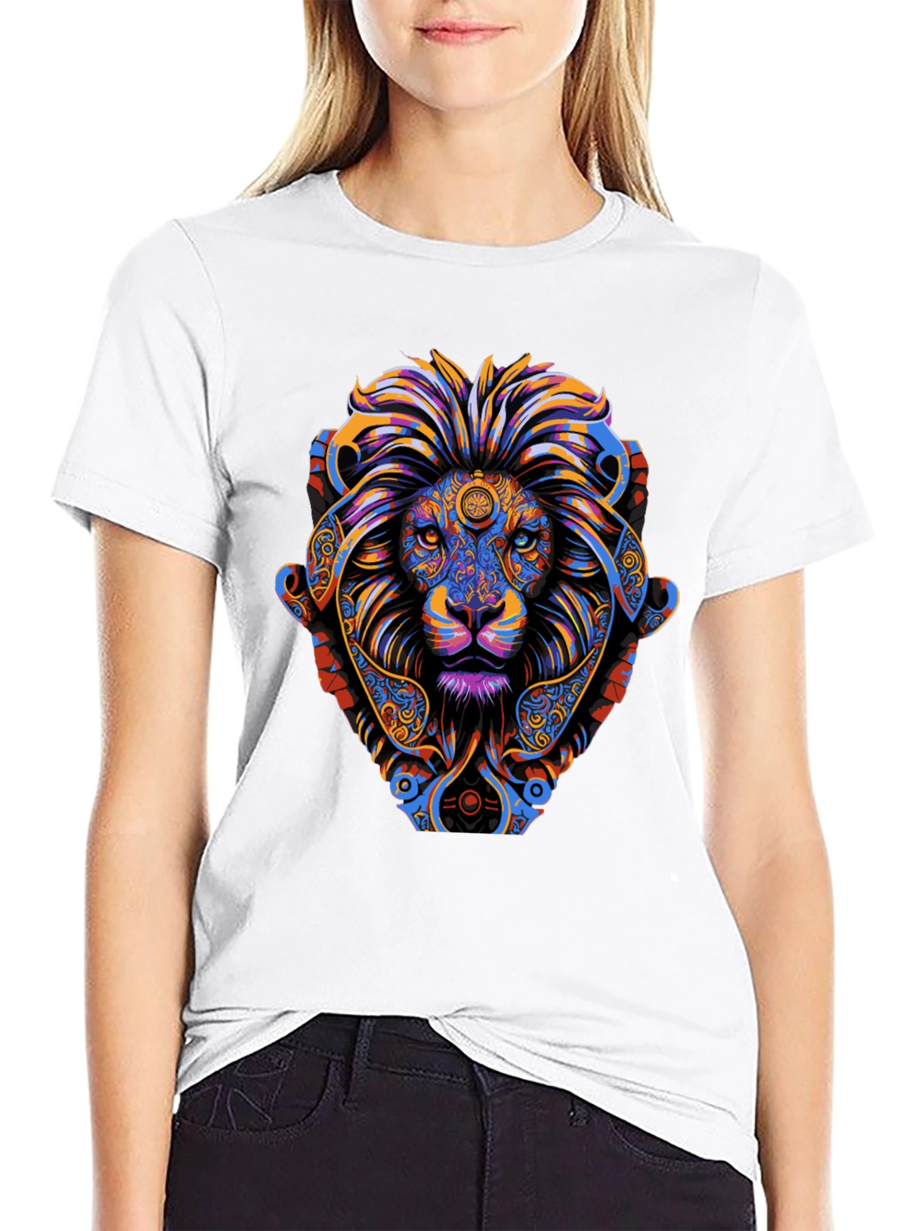 Psychedelic Lion Graphic Tee - Vibrant Mens T-Shirt