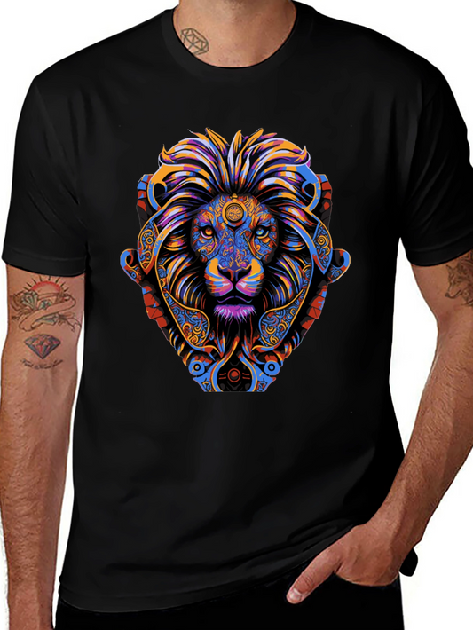 Psychedelic Lion Graphic Tee - Vibrant Mens T-Shirt