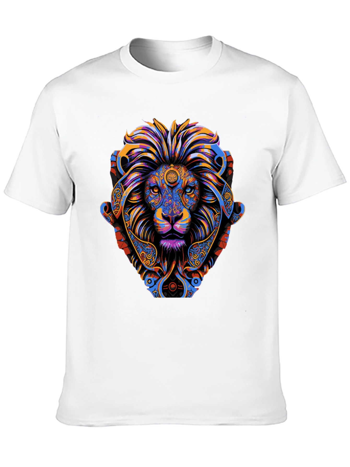 Psychedelic Lion Graphic Tee - Vibrant Mens T-Shirt