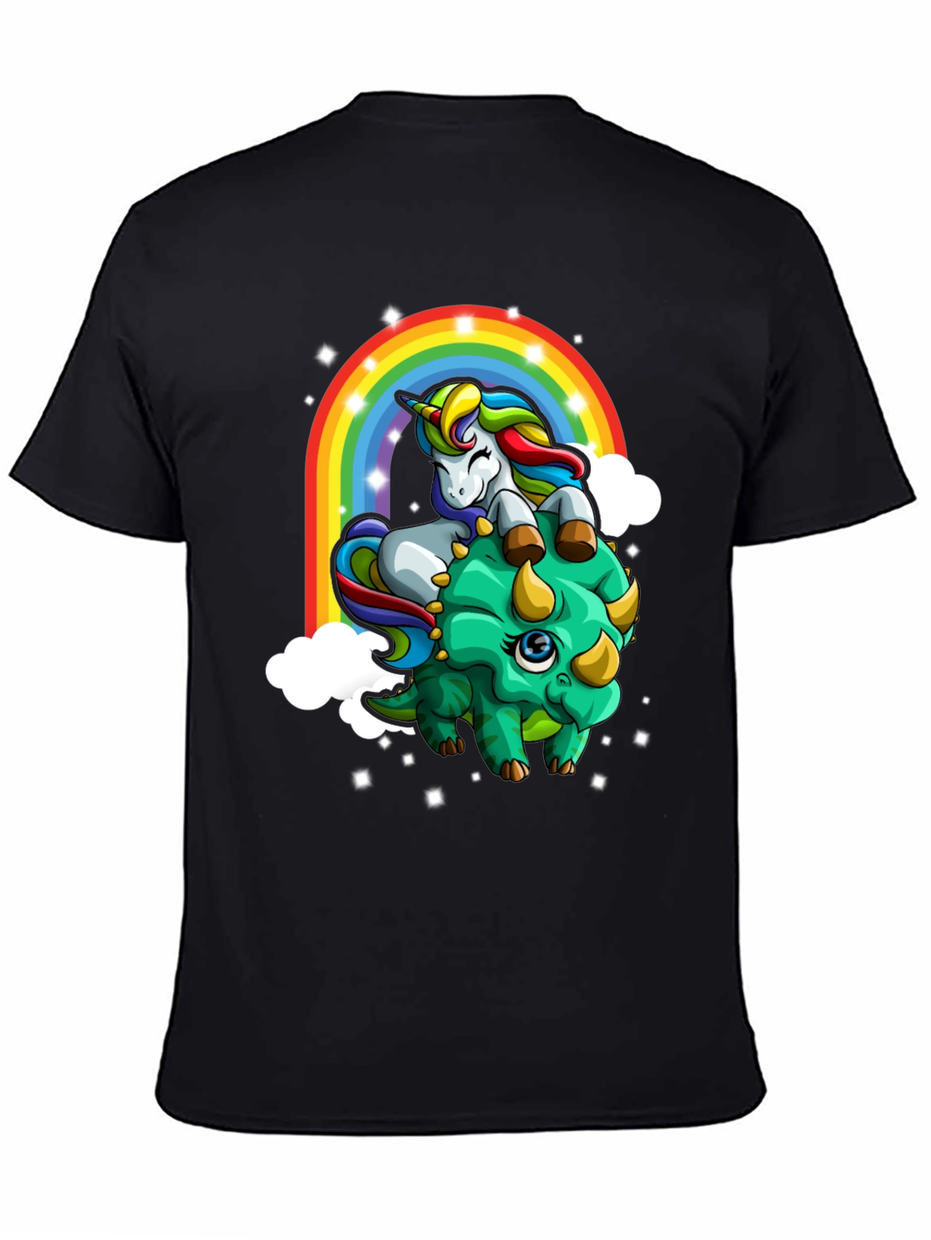 Unicorn Riding Triceratops Rainbow T-Shirt