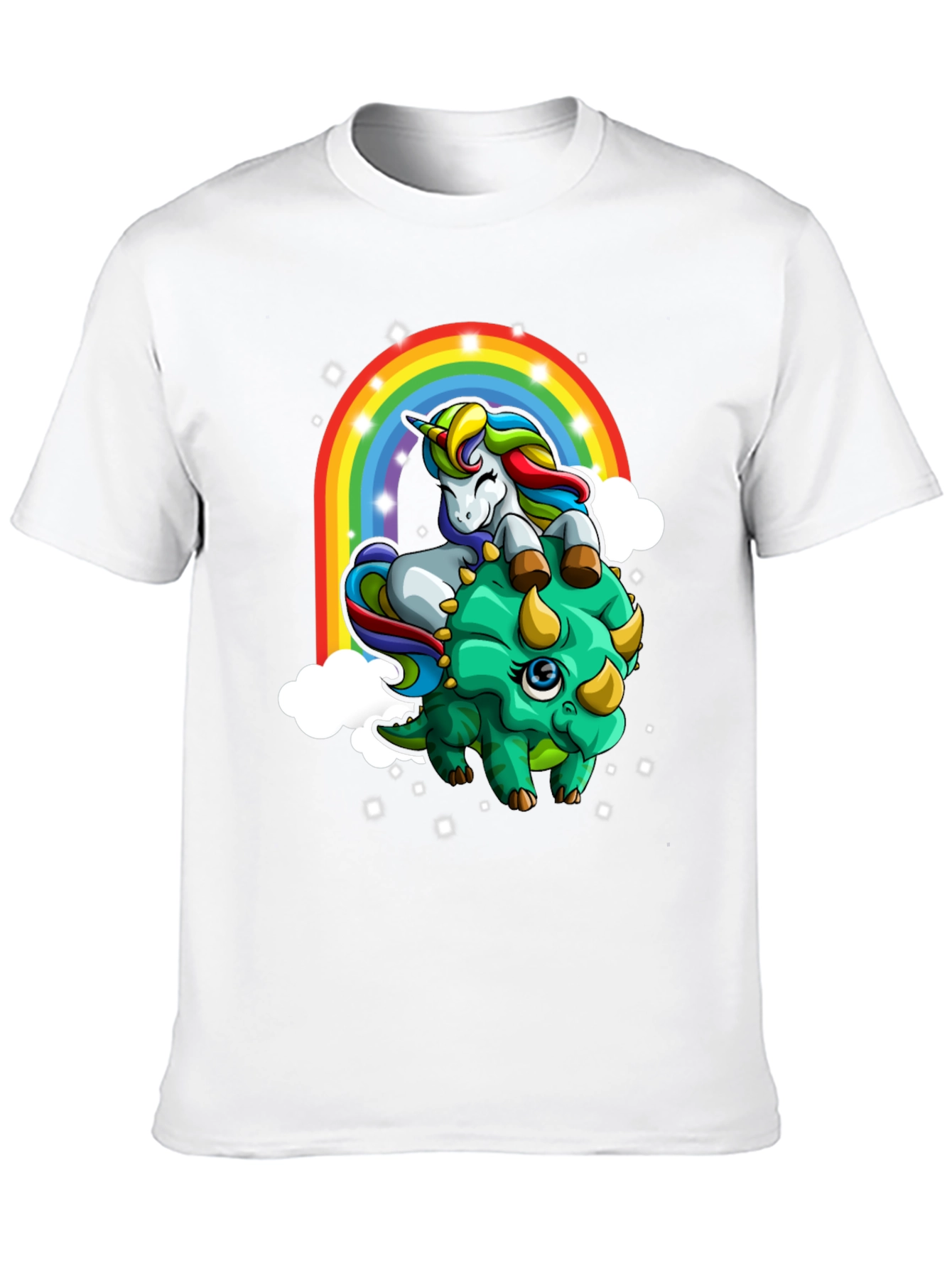 Unicorn Riding Triceratops Rainbow T-Shirt