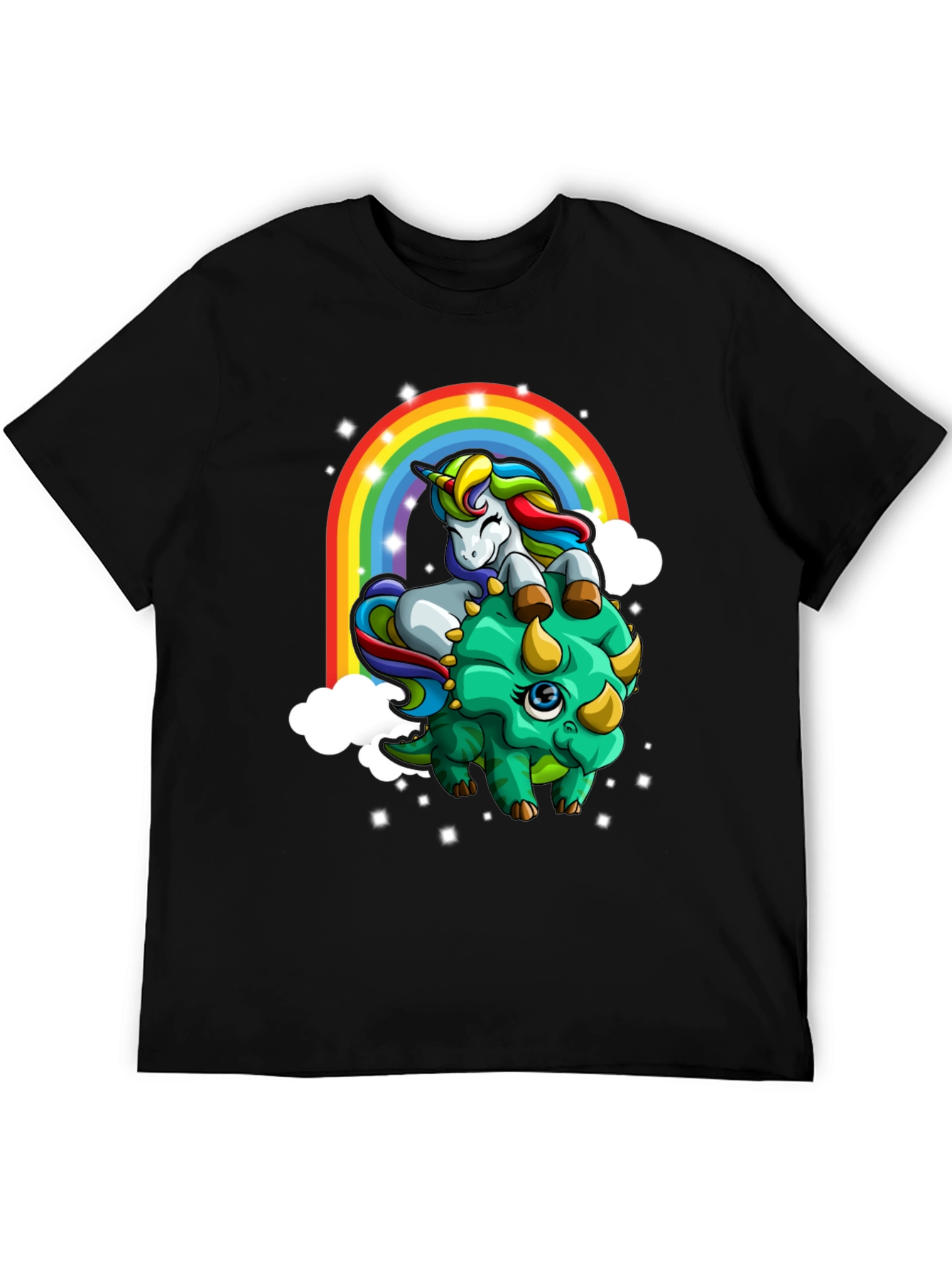 Unicorn Riding Triceratops Rainbow T-Shirt