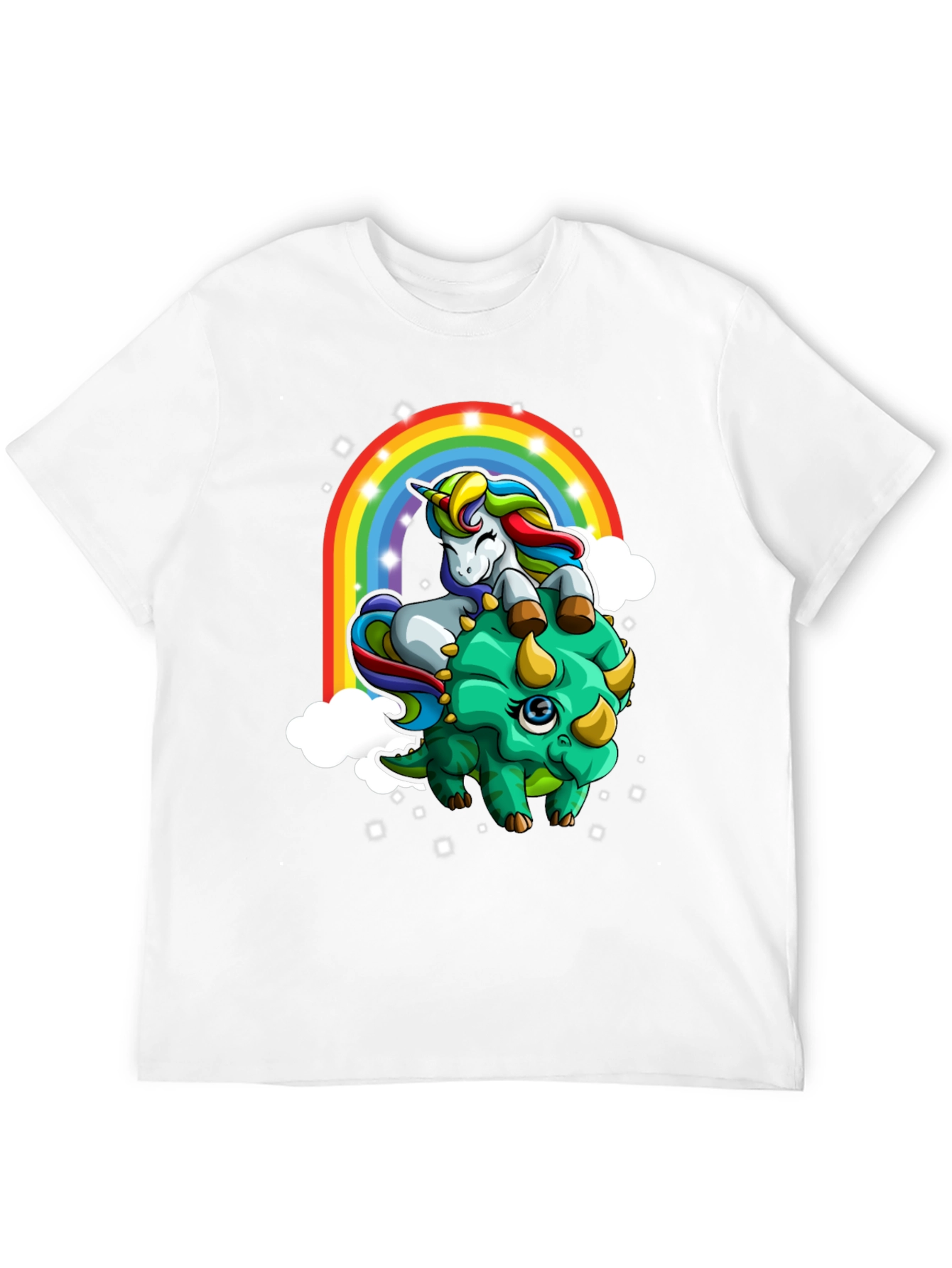 Unicorn Riding Triceratops Rainbow T-Shirt