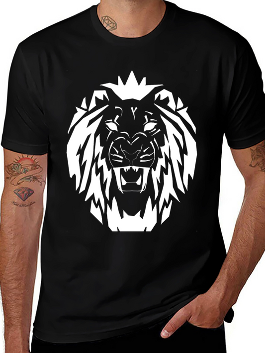 Black T-Shirt with White Lion Graphic