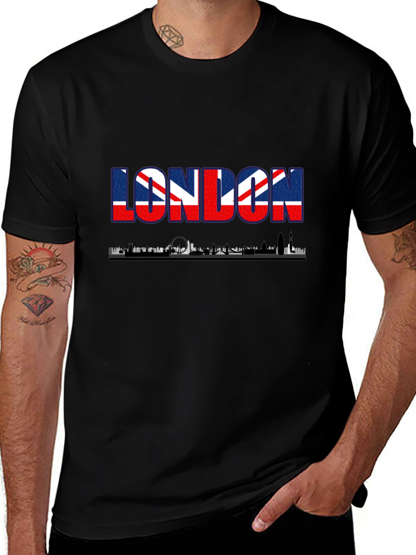 London Skyline UK Flag Graphic Tee - Black