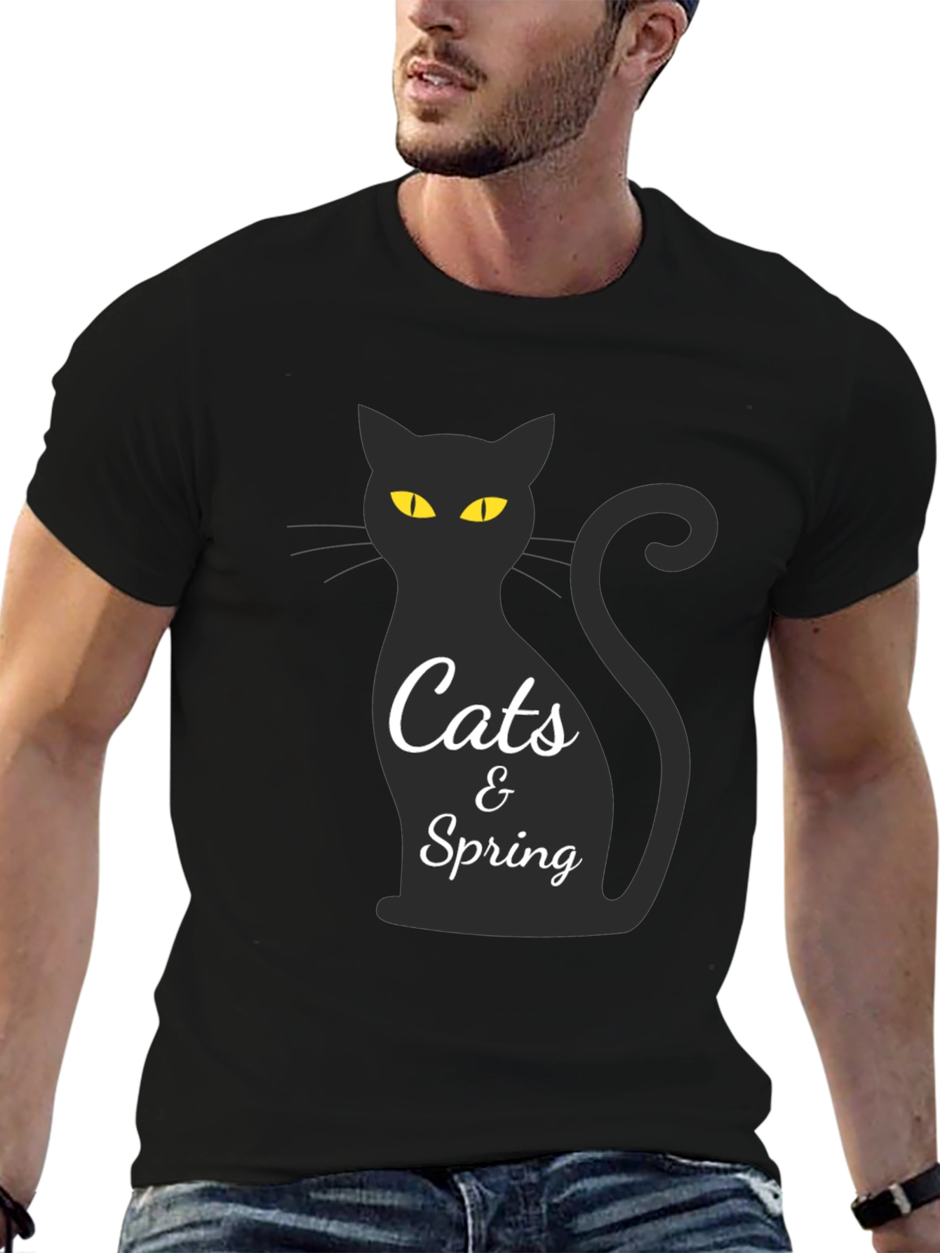 Cats & Spring Black T-Shirt