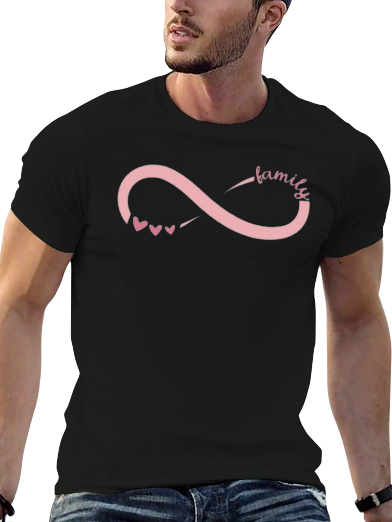 Family Infinity Symbol Graphic T-Shirt - Black