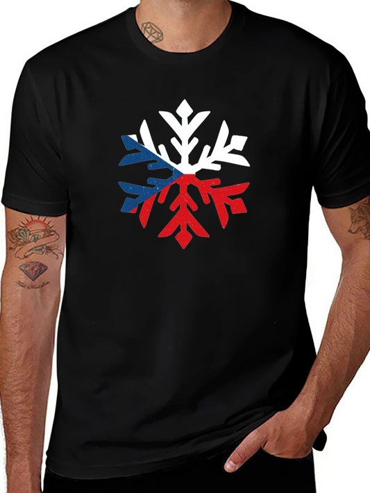 Czech Flag Snowflake Graphic Tee - Black