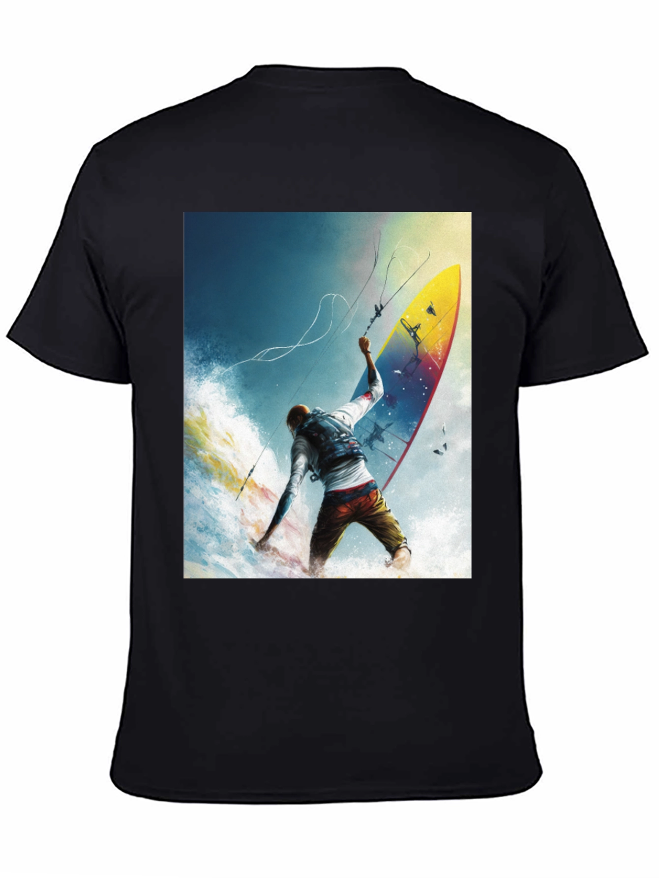 Surfing Print Black T-Shirt