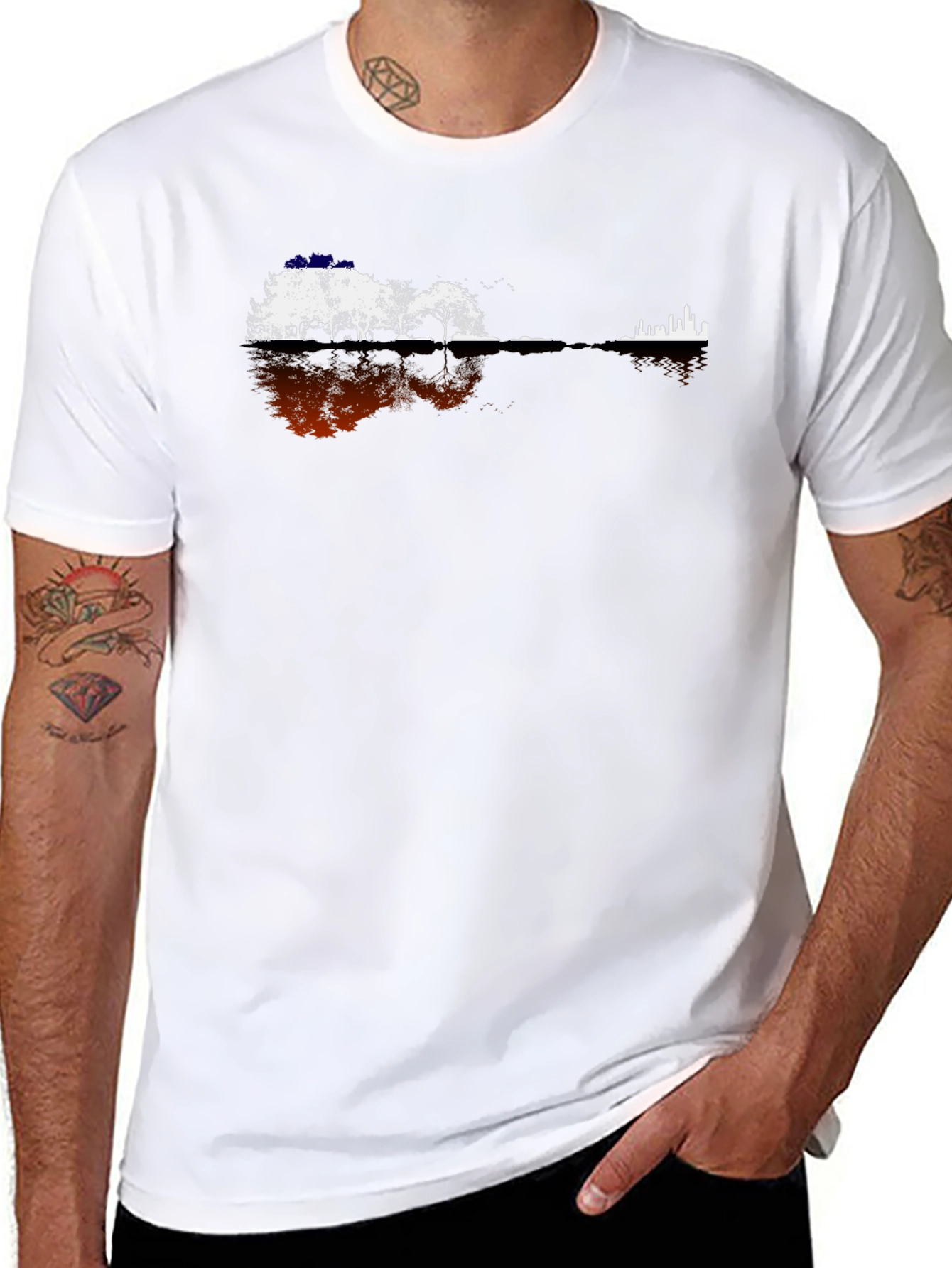 Guitar Landscape Graphic Tee - Black Cotton Blend