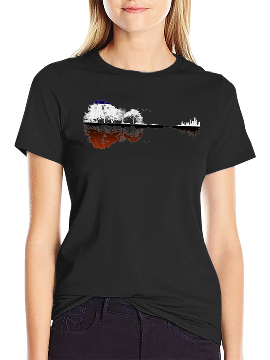 Guitar Landscape Graphic Tee - Black Cotton Blend