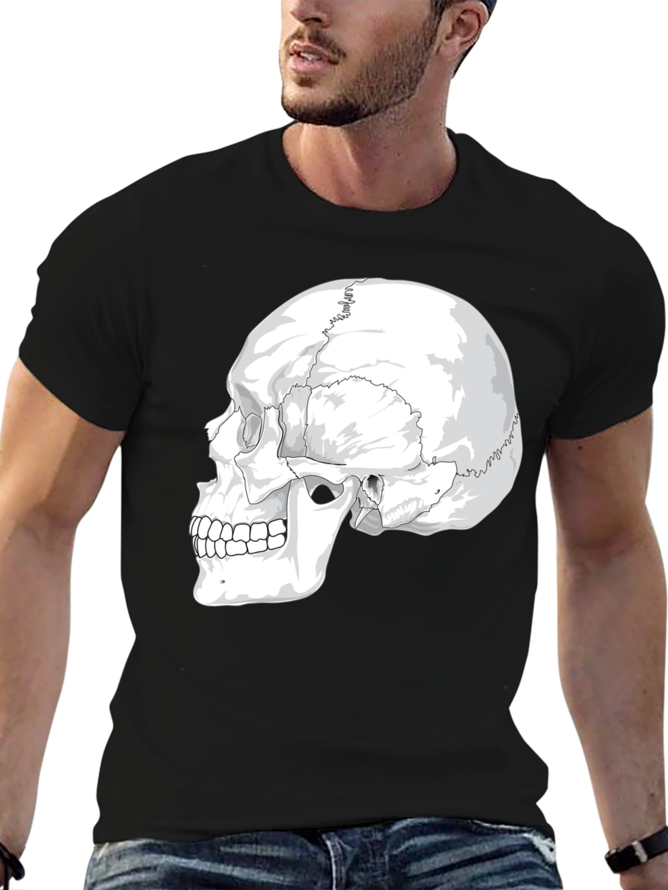 Anatomical Skull Graphic Tee - Black Cotton