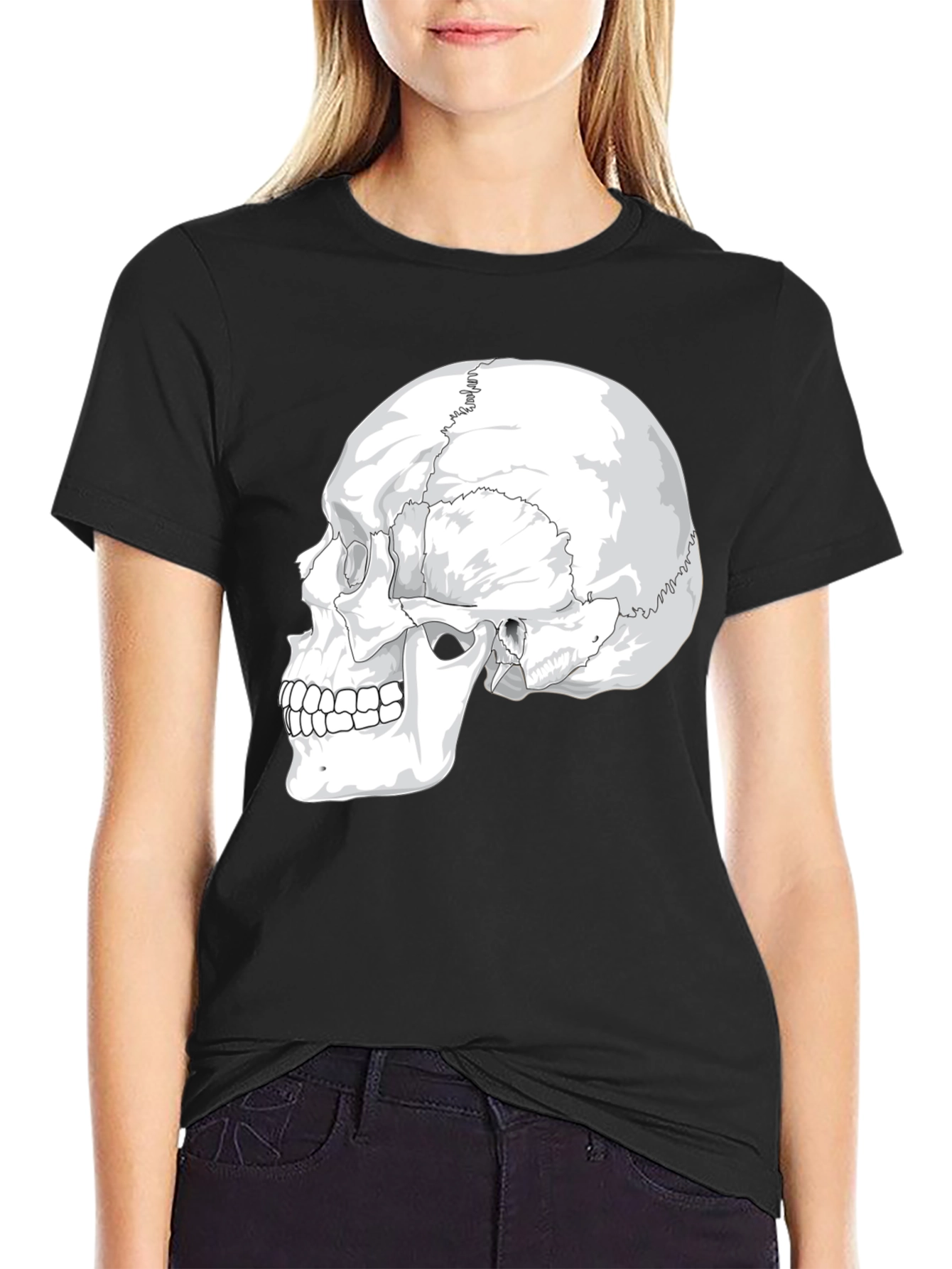 Anatomical Skull Graphic Tee - Black Cotton