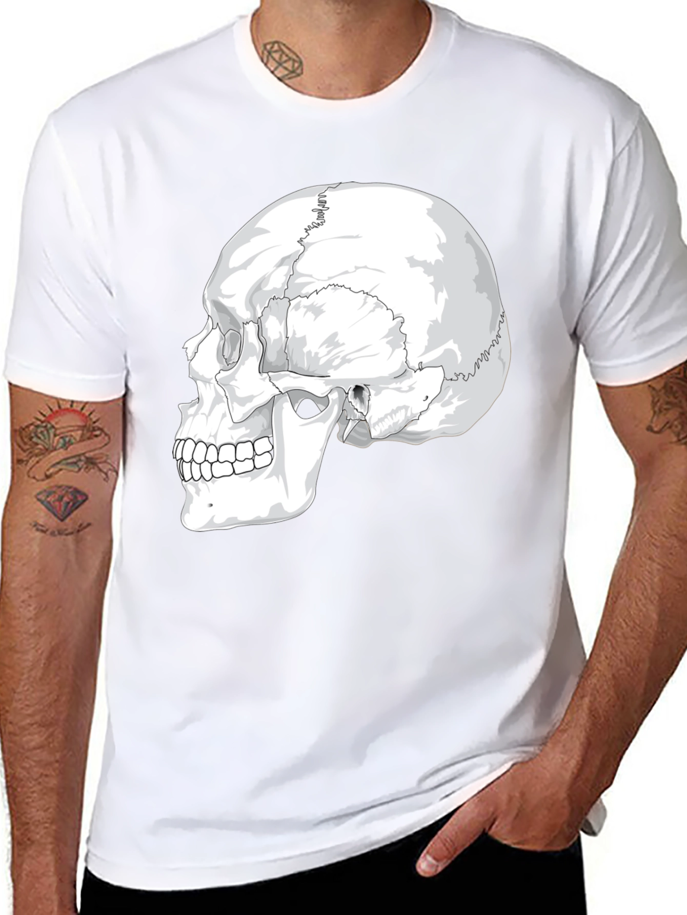 Anatomical Skull Graphic Tee - Black Cotton