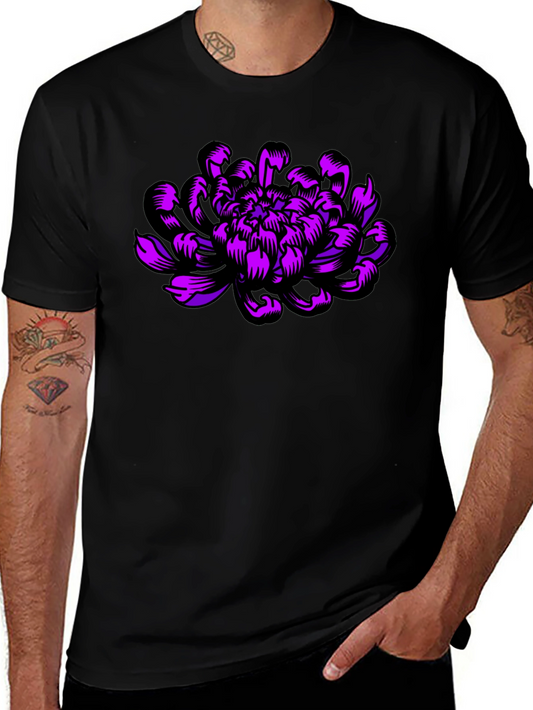 Black T-Shirt with Purple Flower Design