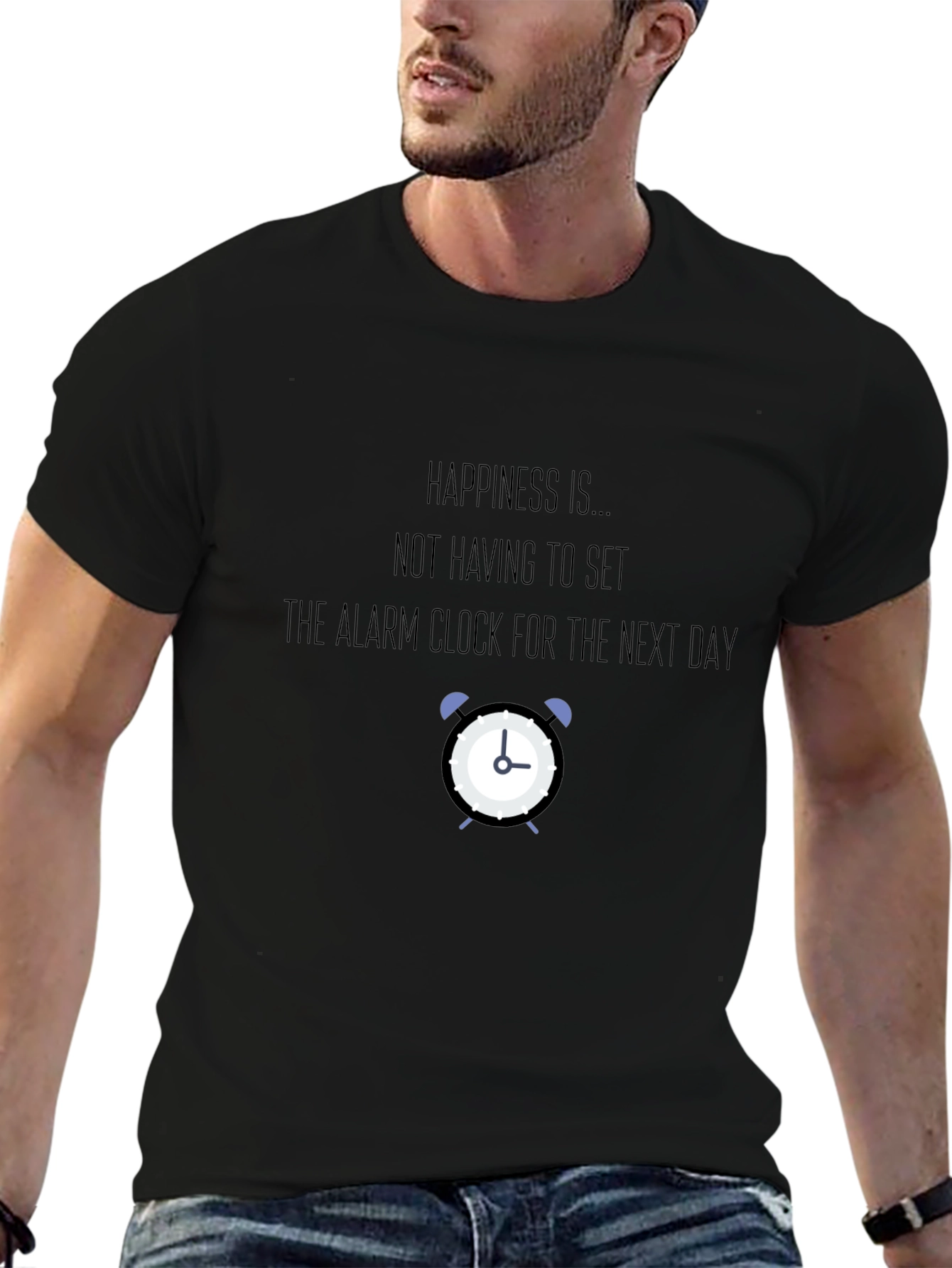 Happiness Alarm Clock Graphic Tee - Black T-Shirt