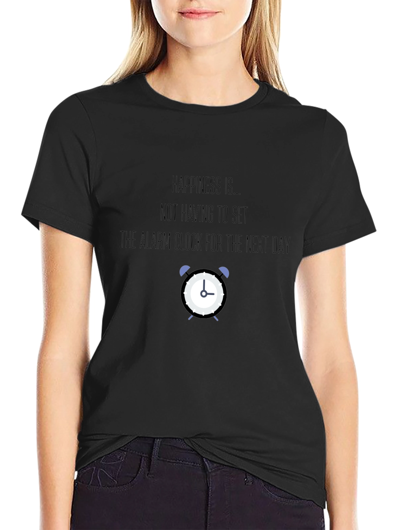 Happiness Alarm Clock Graphic Tee - Black T-Shirt