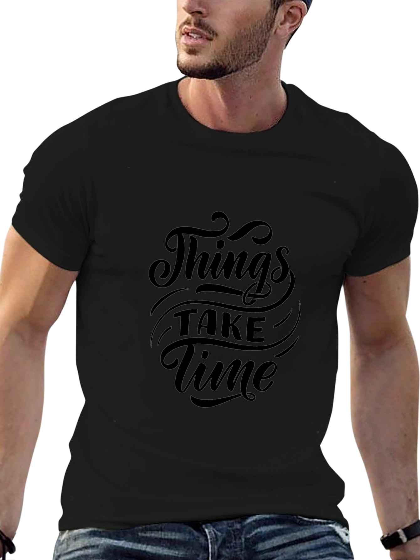 Things Take Time Black Graphic Tee