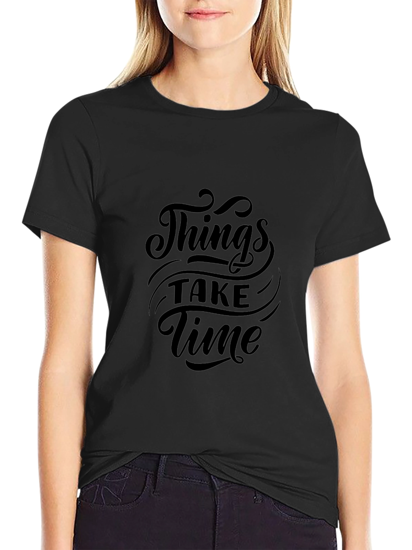 Things Take Time Black Graphic Tee