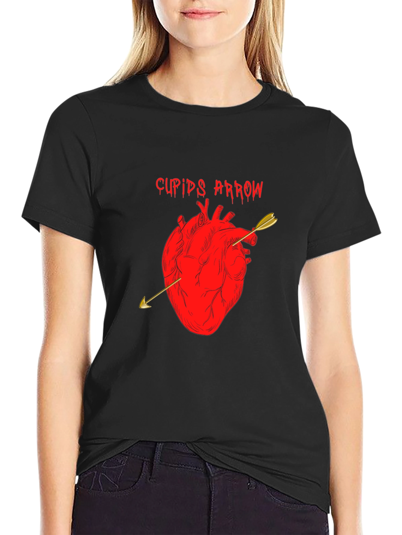 Cupids Arrow Heart Graphic T-Shirt - Black
