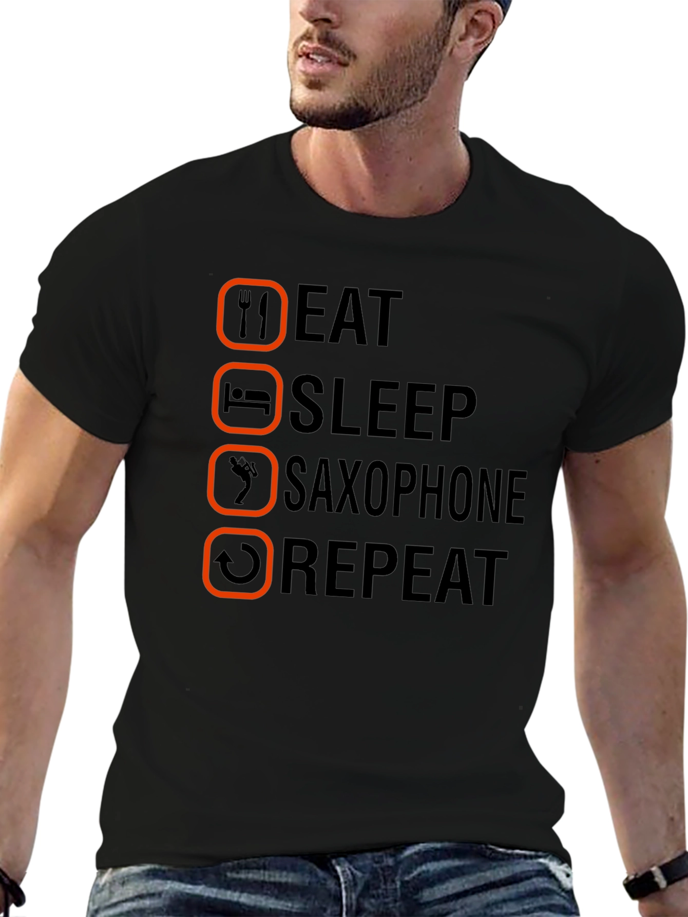 Eat Sleep Saxophone Repeat T-Shirt - Musicians Tee