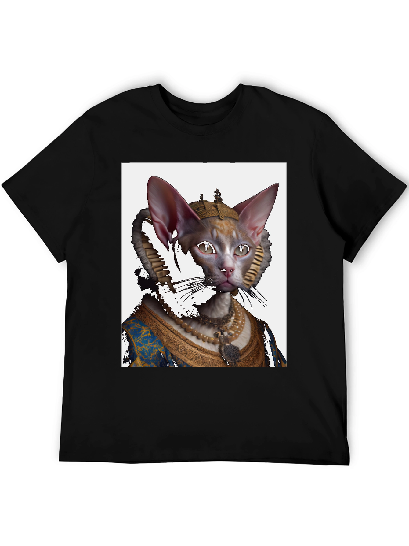 Regal Cat Portrait Black T-Shirt