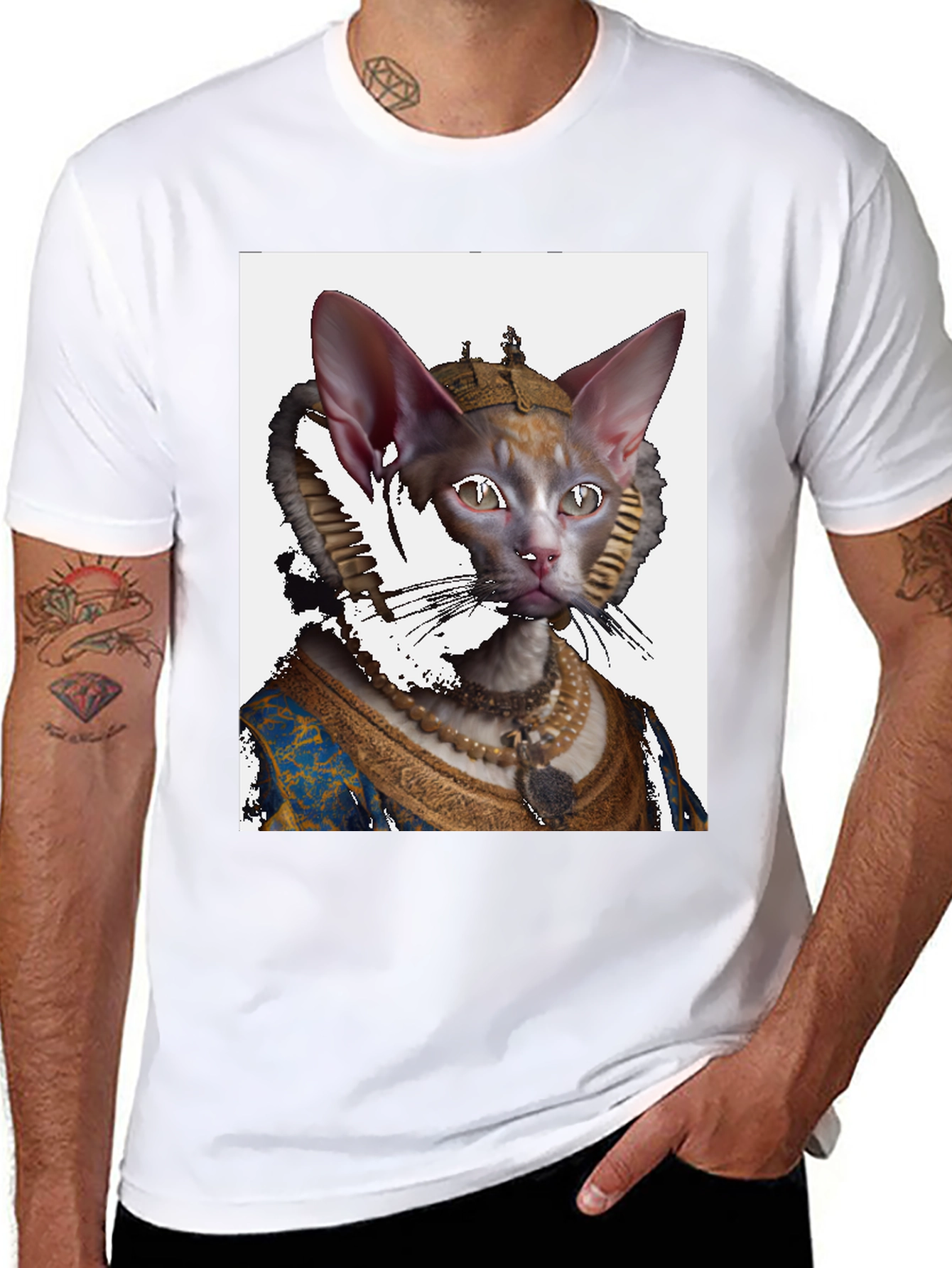 Regal Cat Portrait Black T-Shirt
