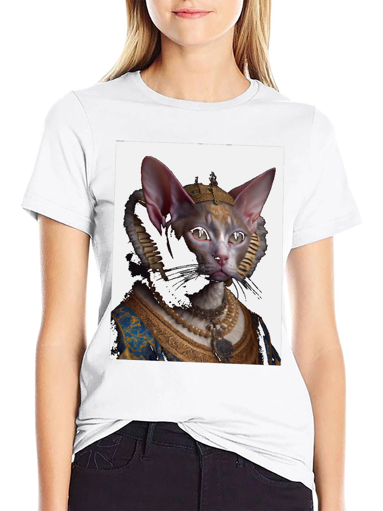 Regal Cat Portrait Black T-Shirt