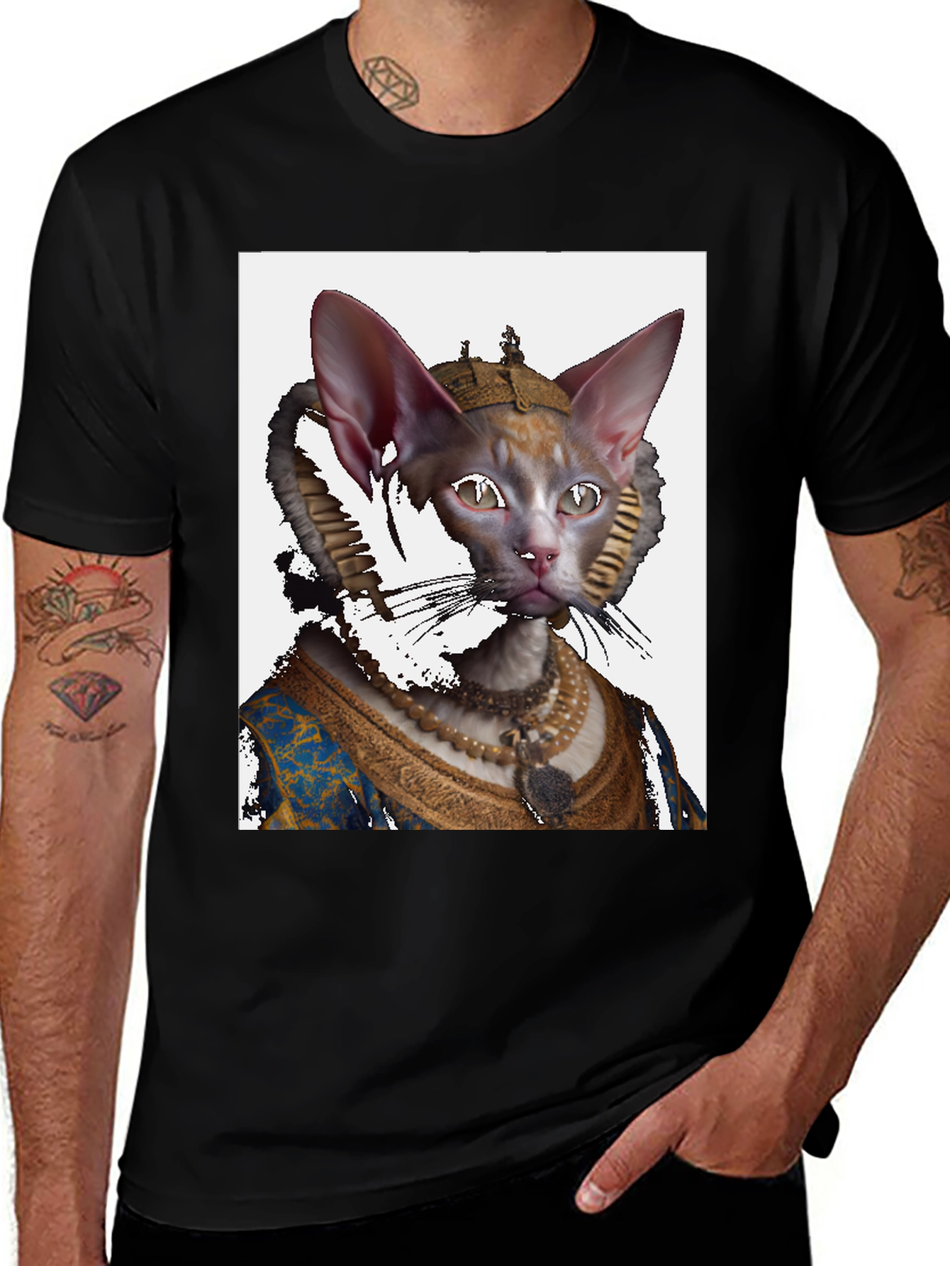 Regal Cat Portrait Black T-Shirt