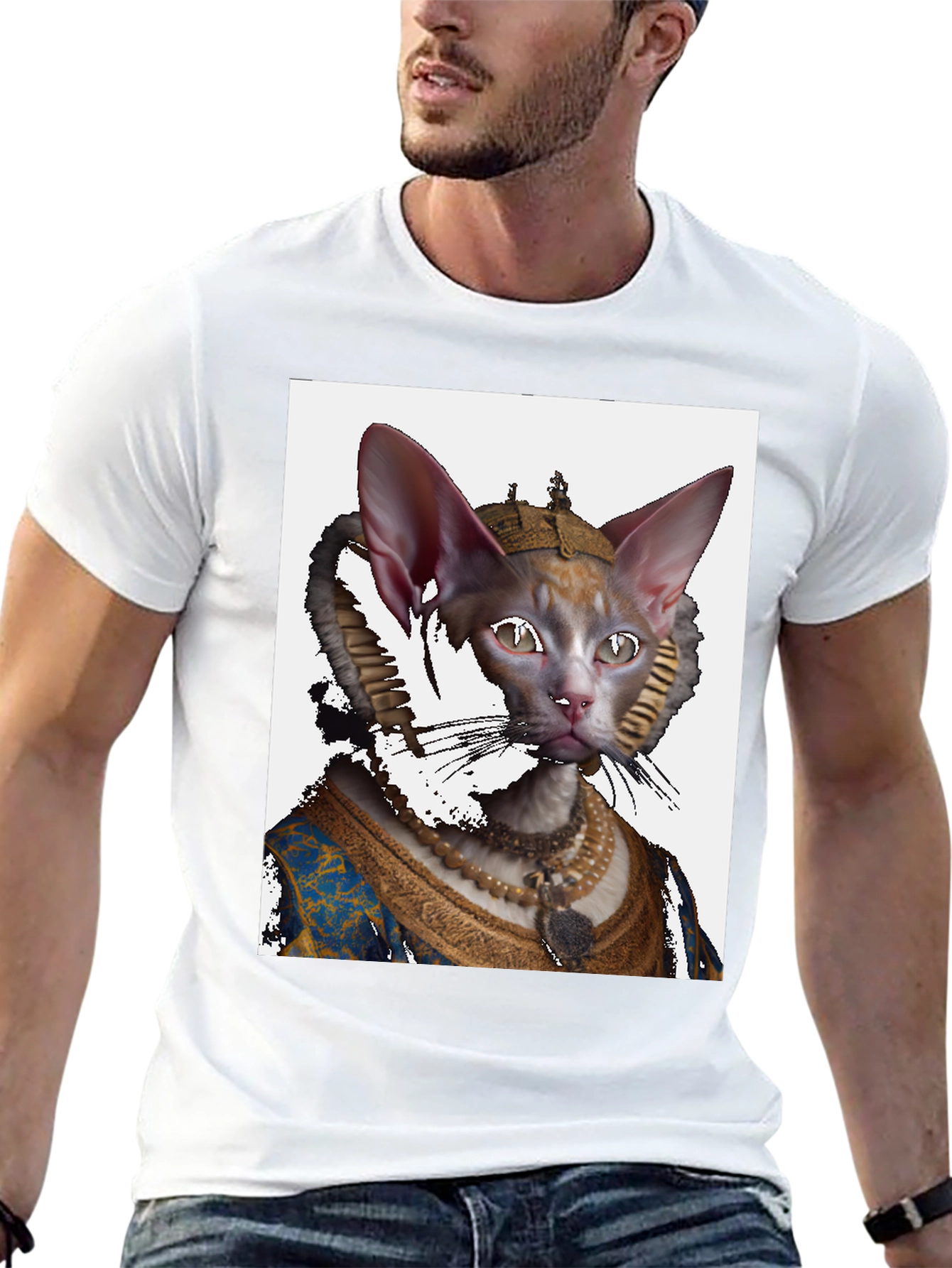 Regal Cat Portrait Black T-Shirt