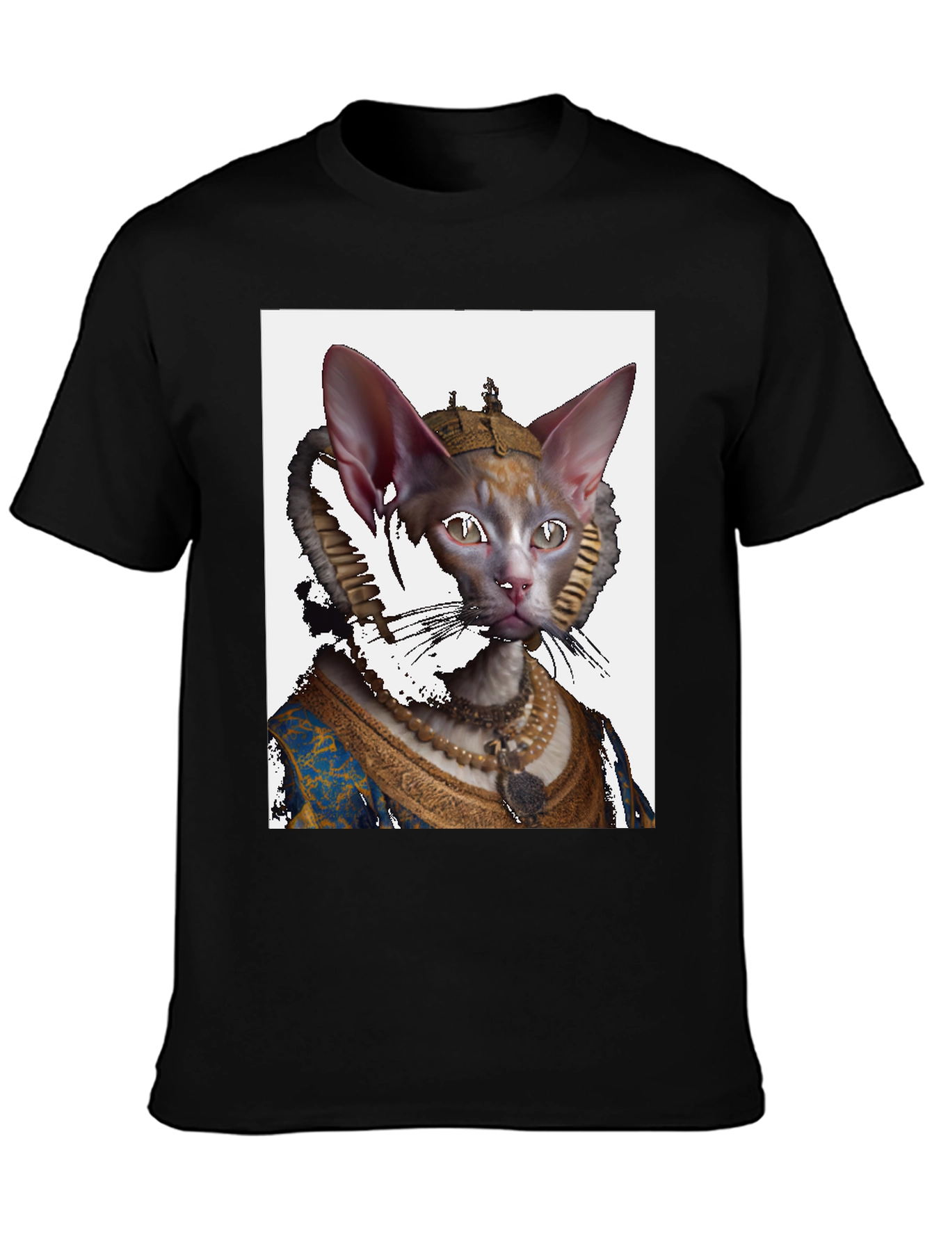 Regal Cat Portrait Black T-Shirt