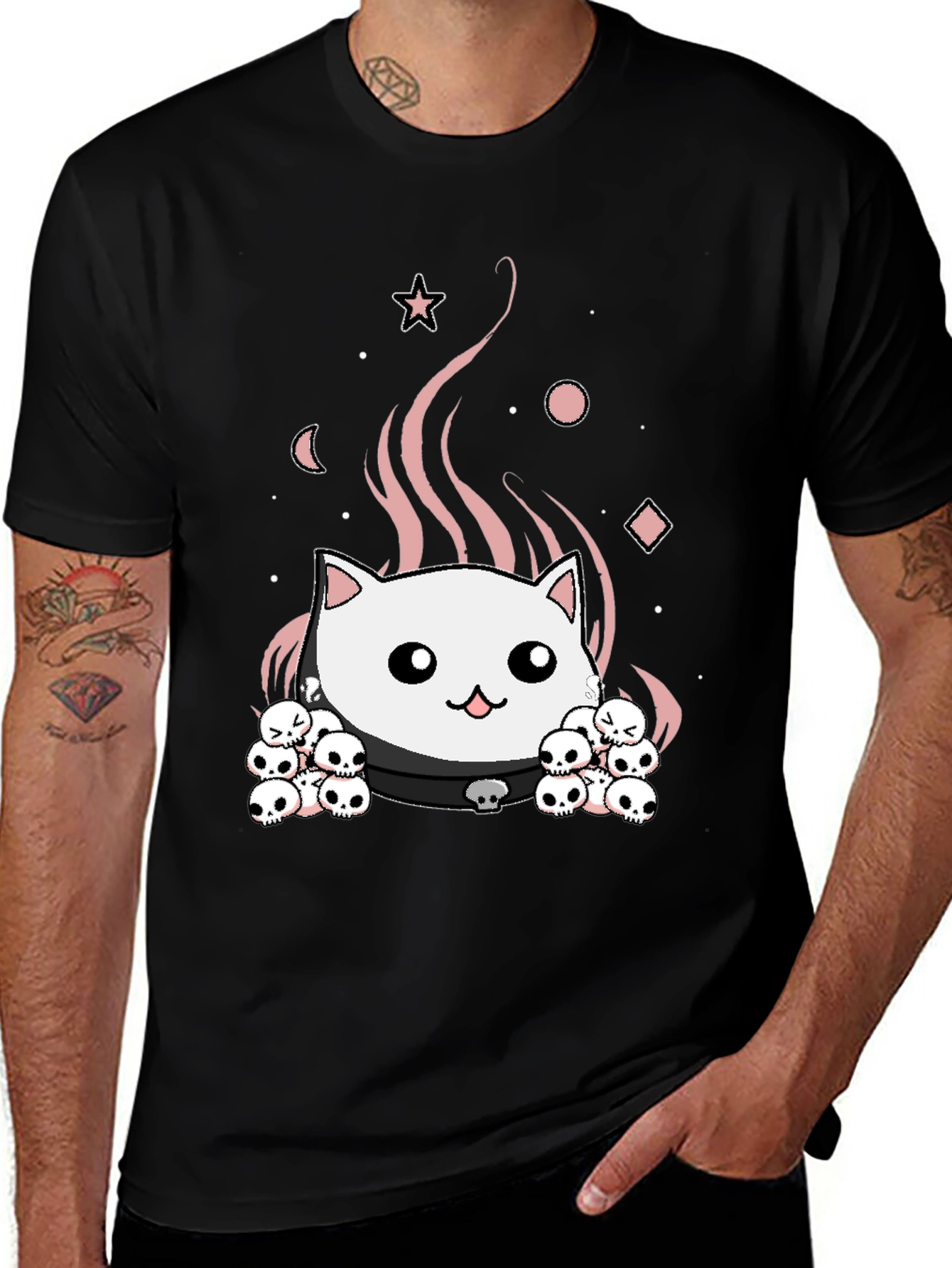 Gothic Cat Skull T-Shirt - Cute Spooky Design