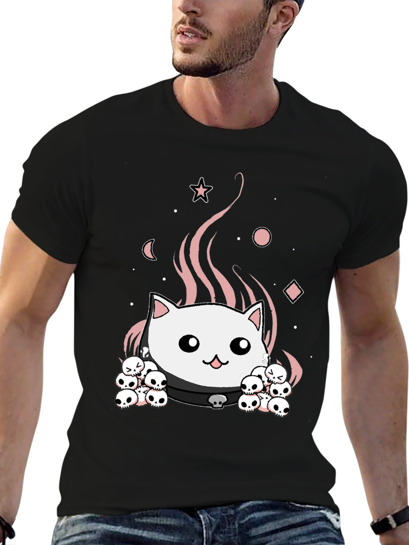 Gothic Cat Skull T-Shirt - Cute Spooky Design