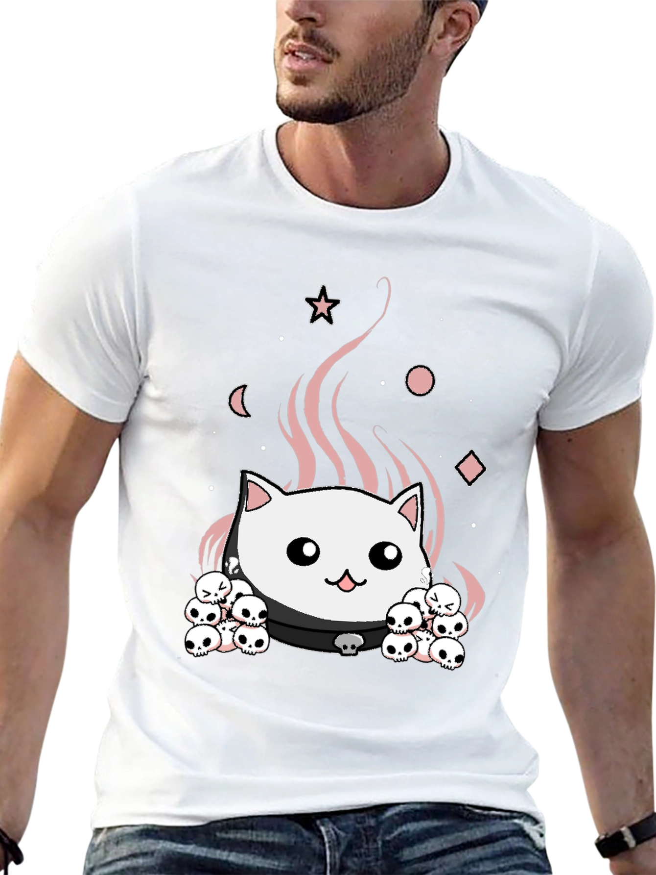 Gothic Cat Skull T-Shirt - Cute Spooky Design