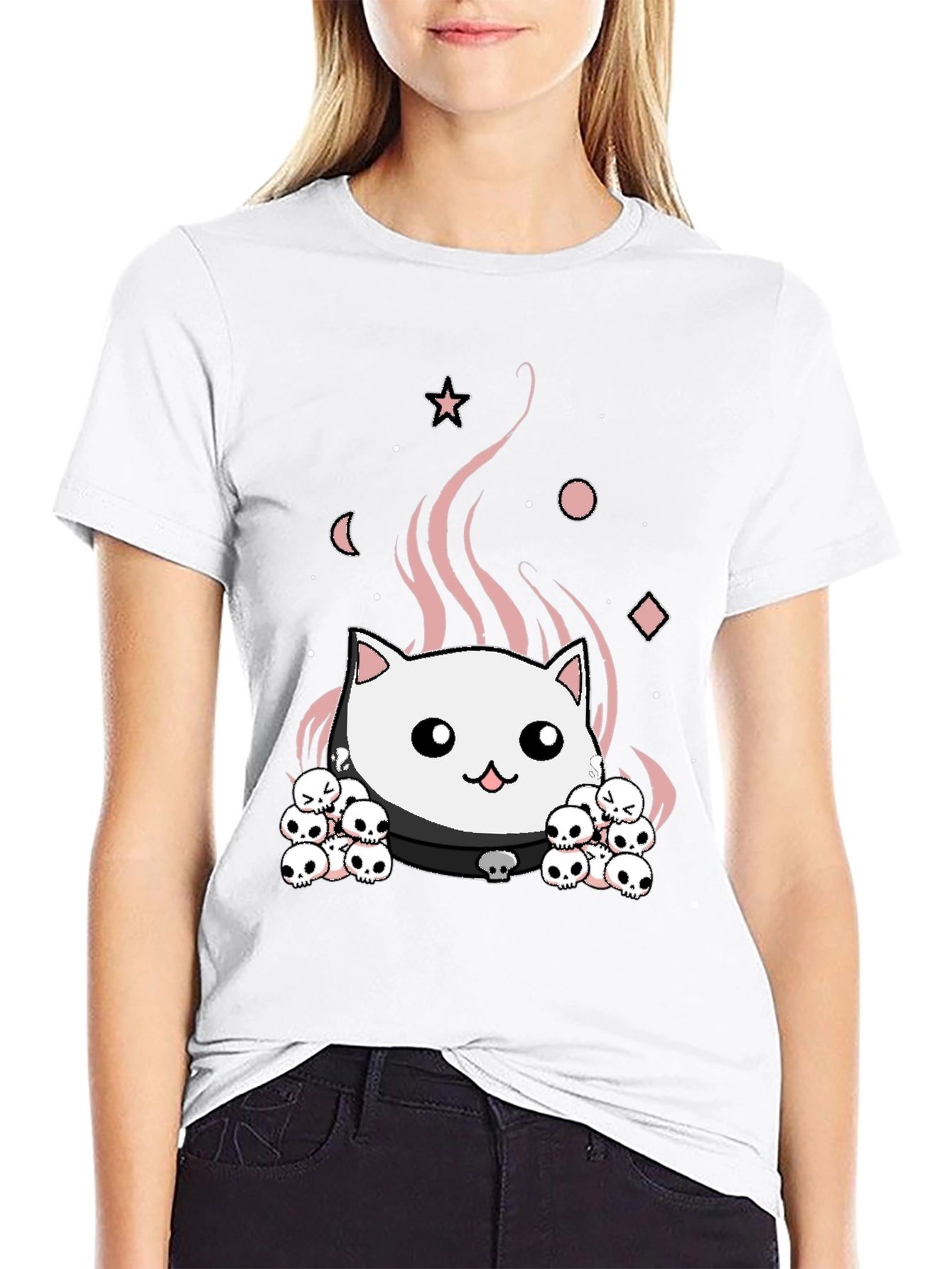 Gothic Cat Skull T-Shirt - Cute Spooky Design