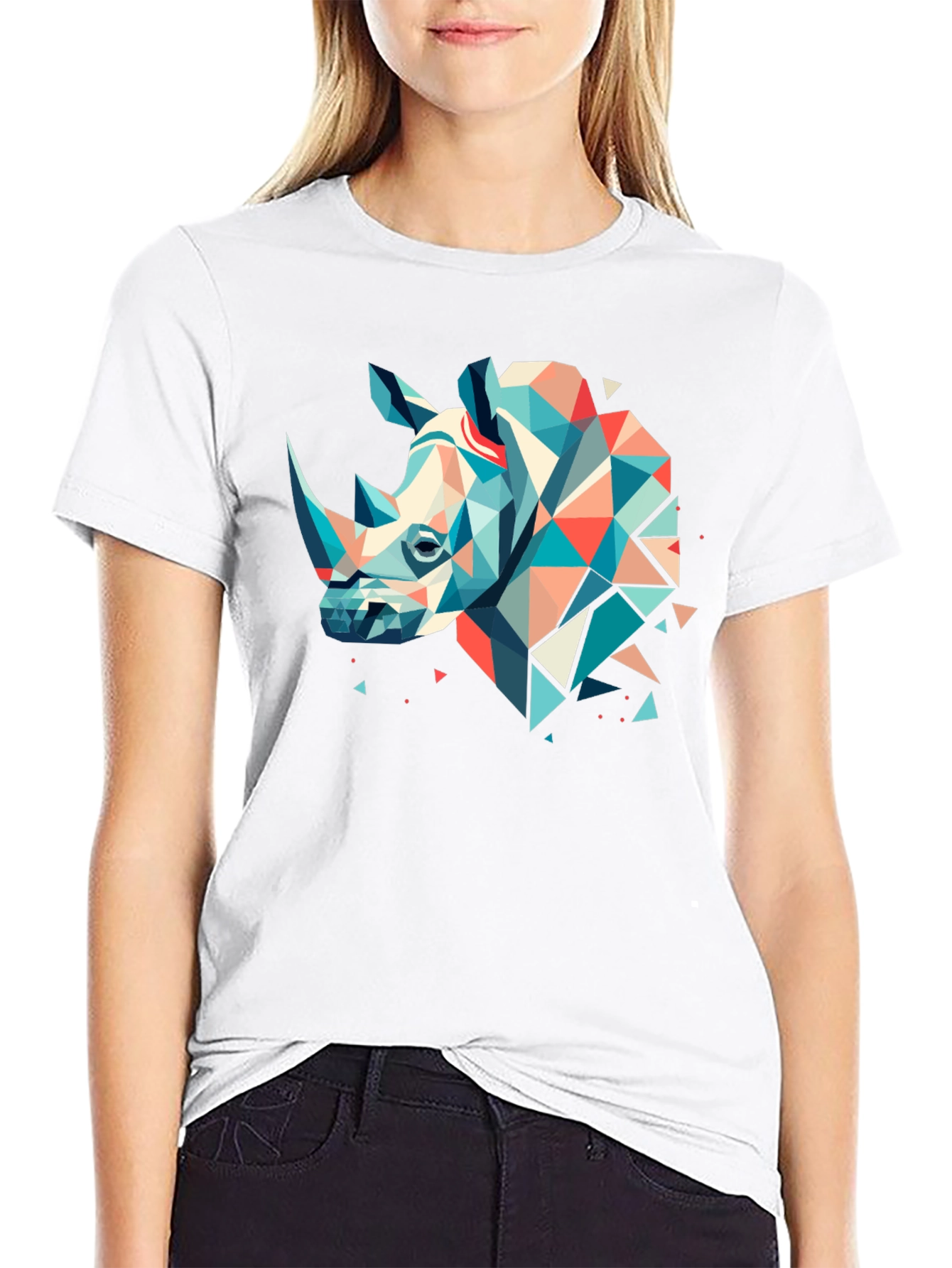 Geometric Rhino Graphic Tee - Modern Art Shirt