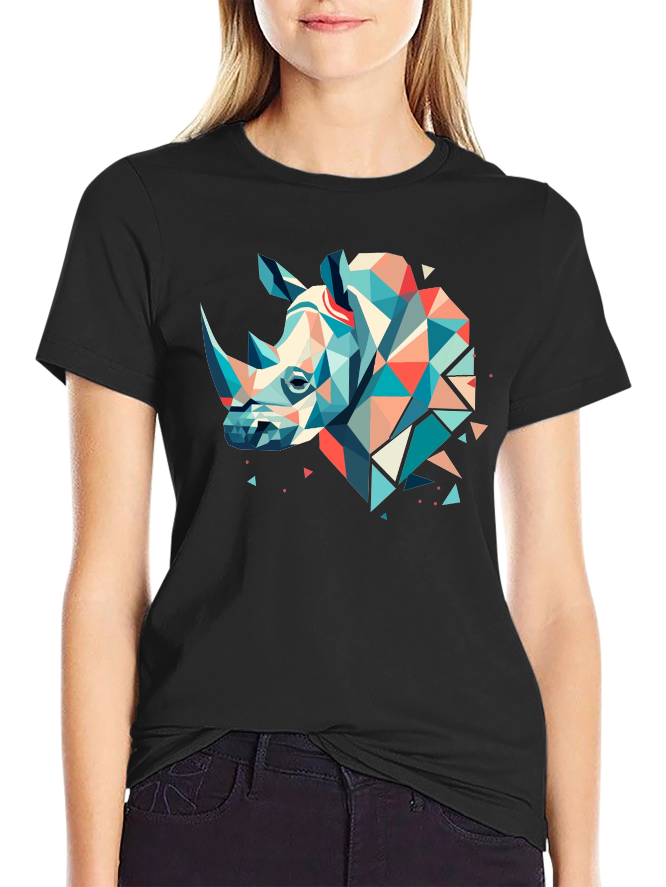 Geometric Rhino Graphic Tee - Modern Art Shirt