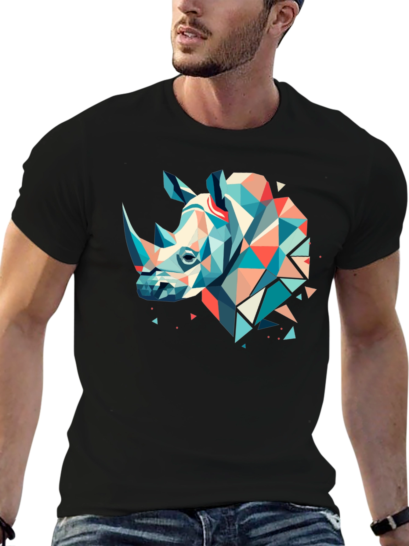 Geometric Rhino Graphic Tee - Modern Art Shirt