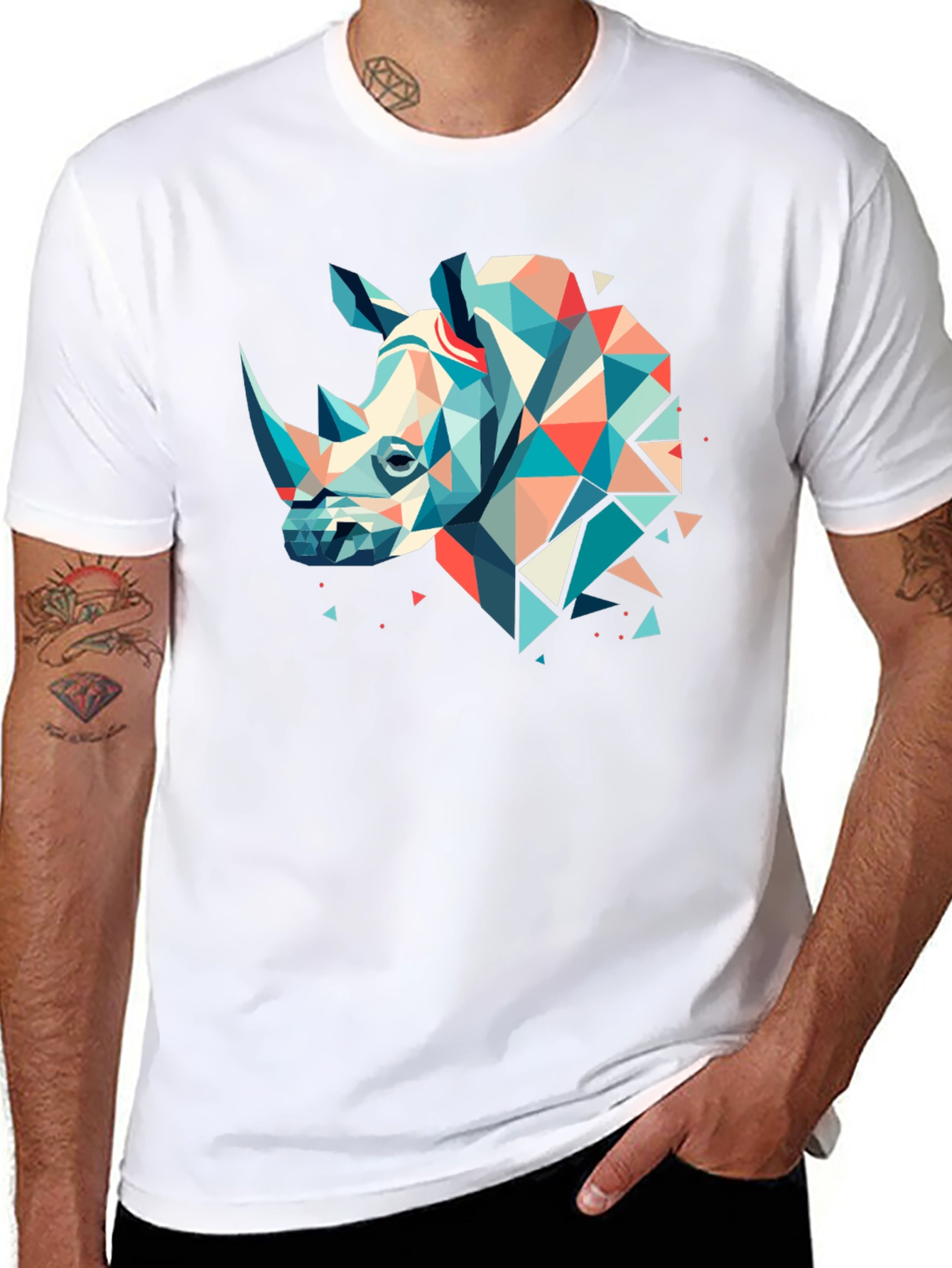 Geometric Rhino Graphic Tee - Modern Art Shirt