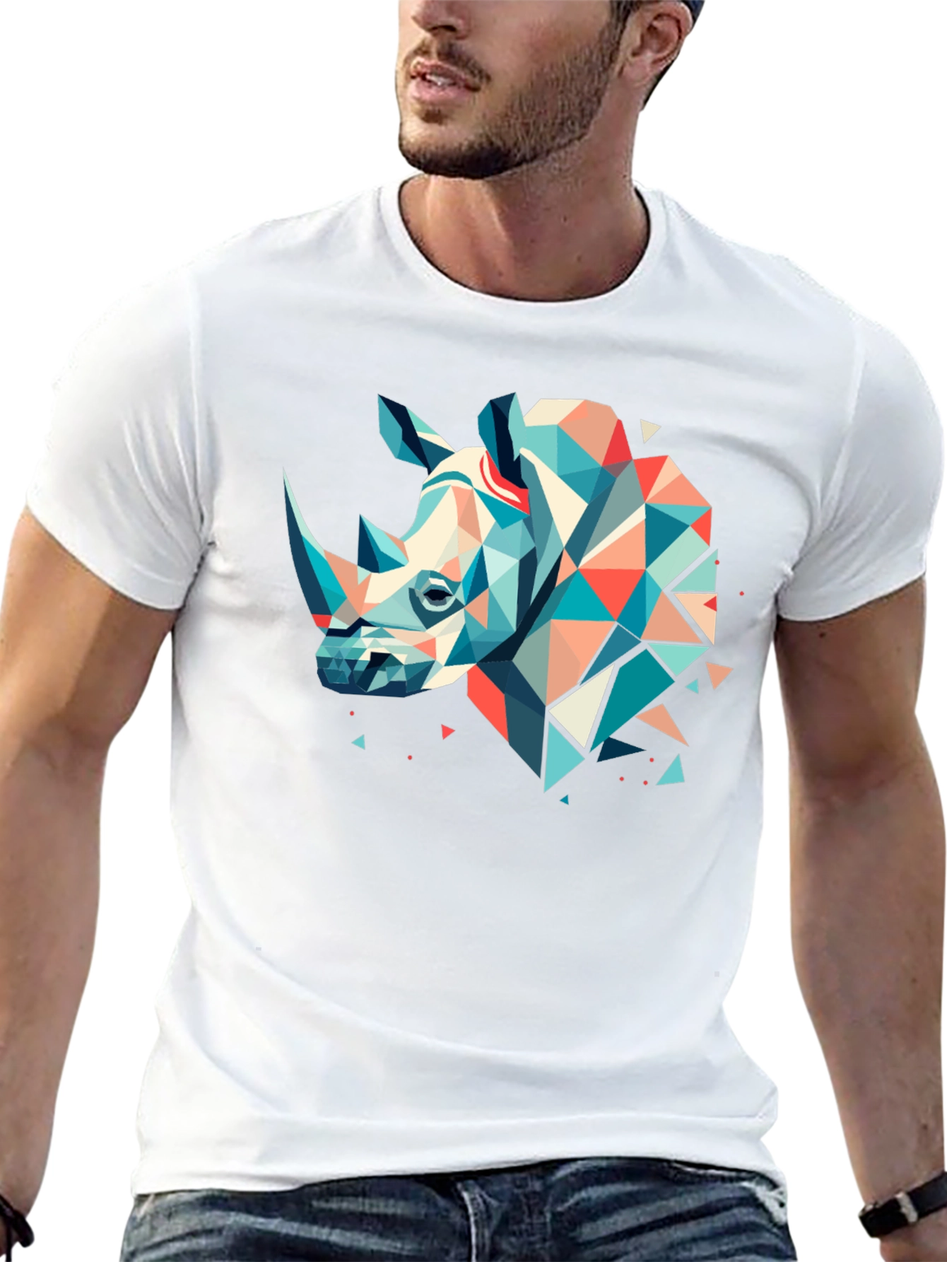 Geometric Rhino Graphic Tee - Modern Art Shirt