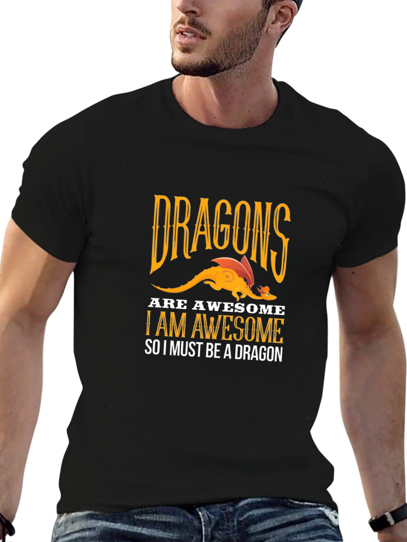 Awesome Dragon Graphic Tee - Black Cotton T-Shirt