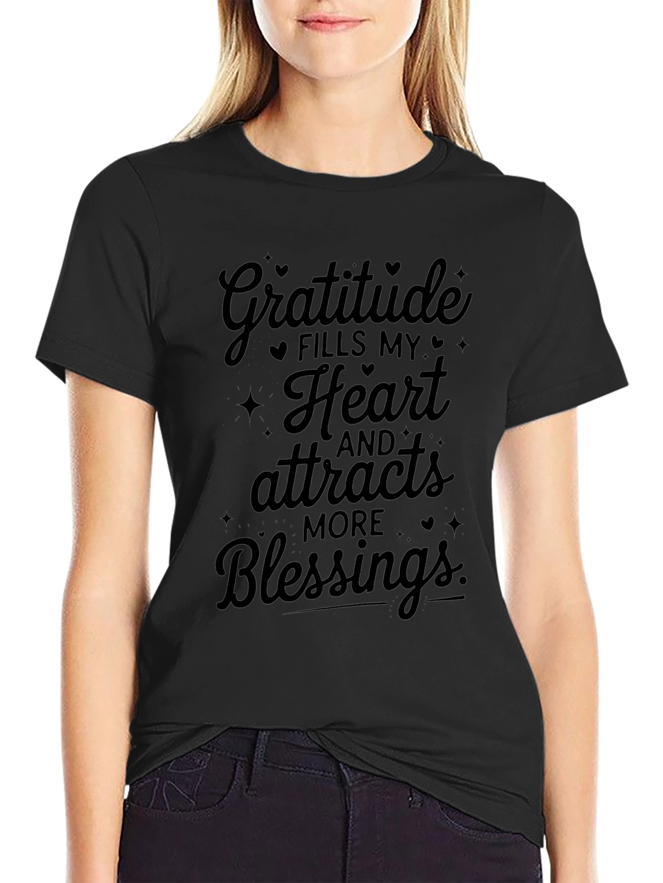 Gratitude Fills My Heart Black T-Shirt