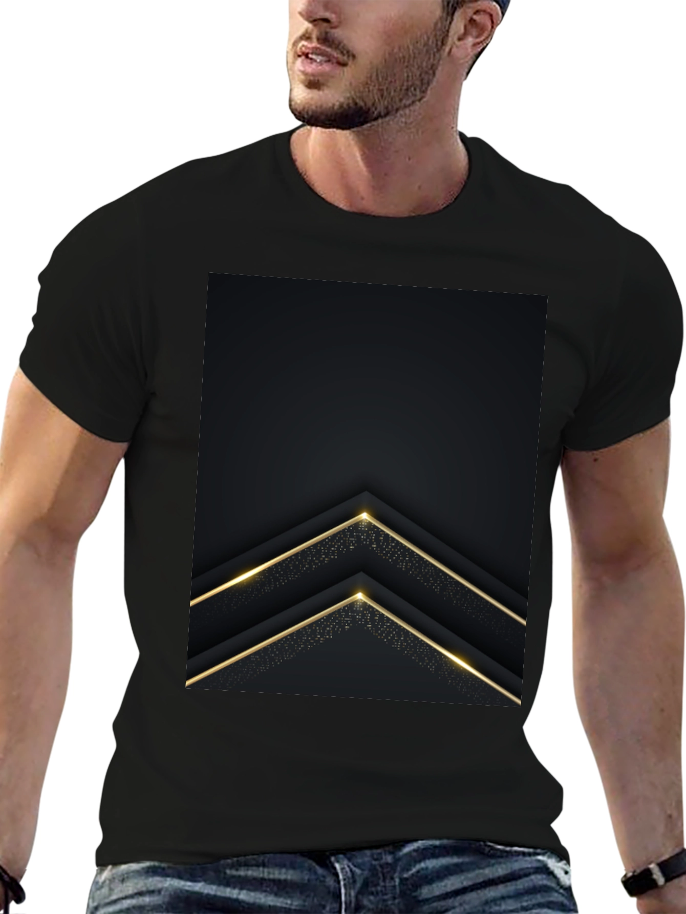 Modern Black Tee with Gold Arrow Design
