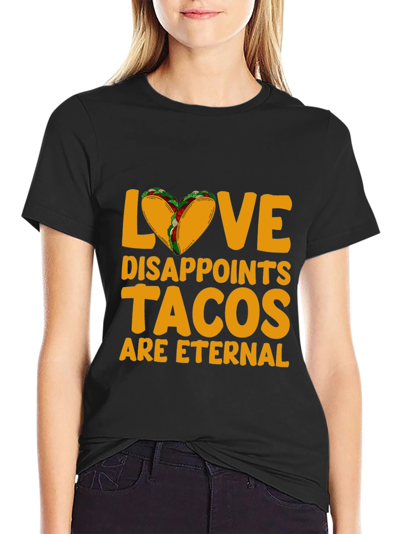 Love Disappoints Tacos Eternal Black Graphic Tee